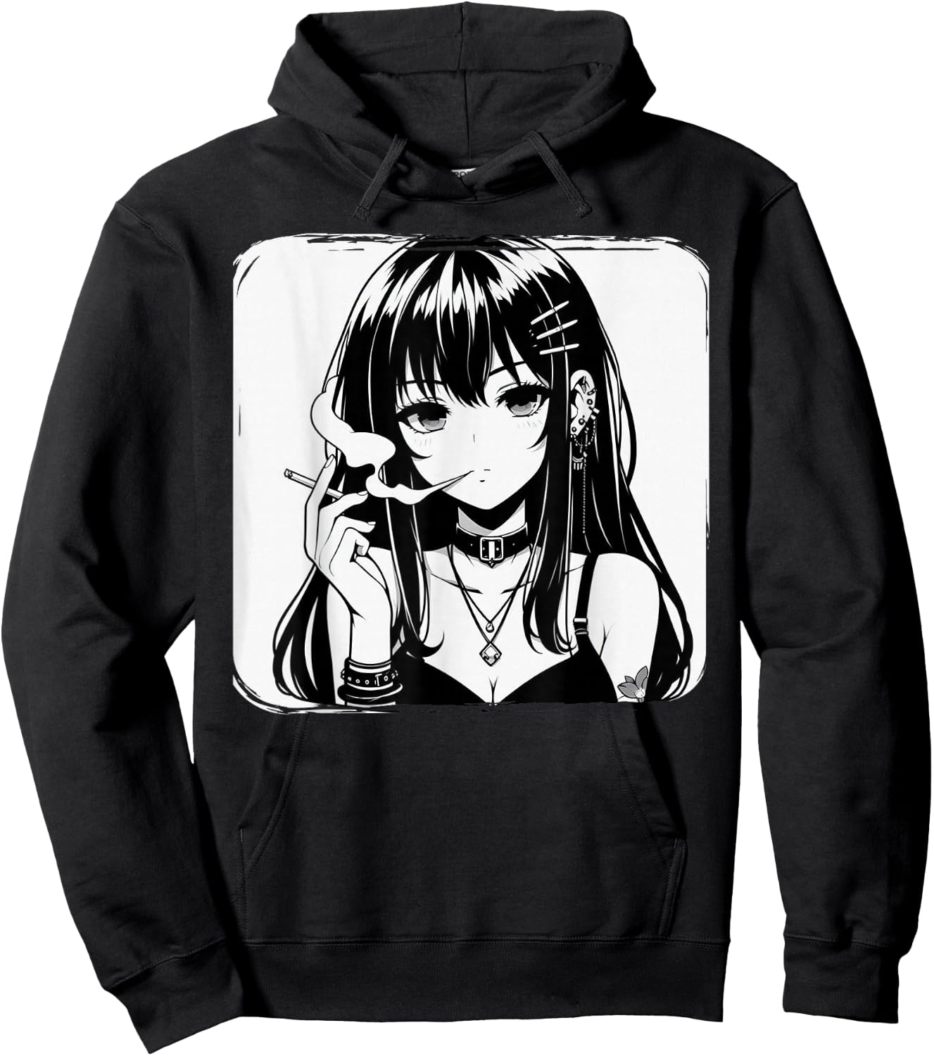 Anime Horror Girl Aesthetic Grunge Waifu Japanese Otaku Hoodie - Hoodie | Black