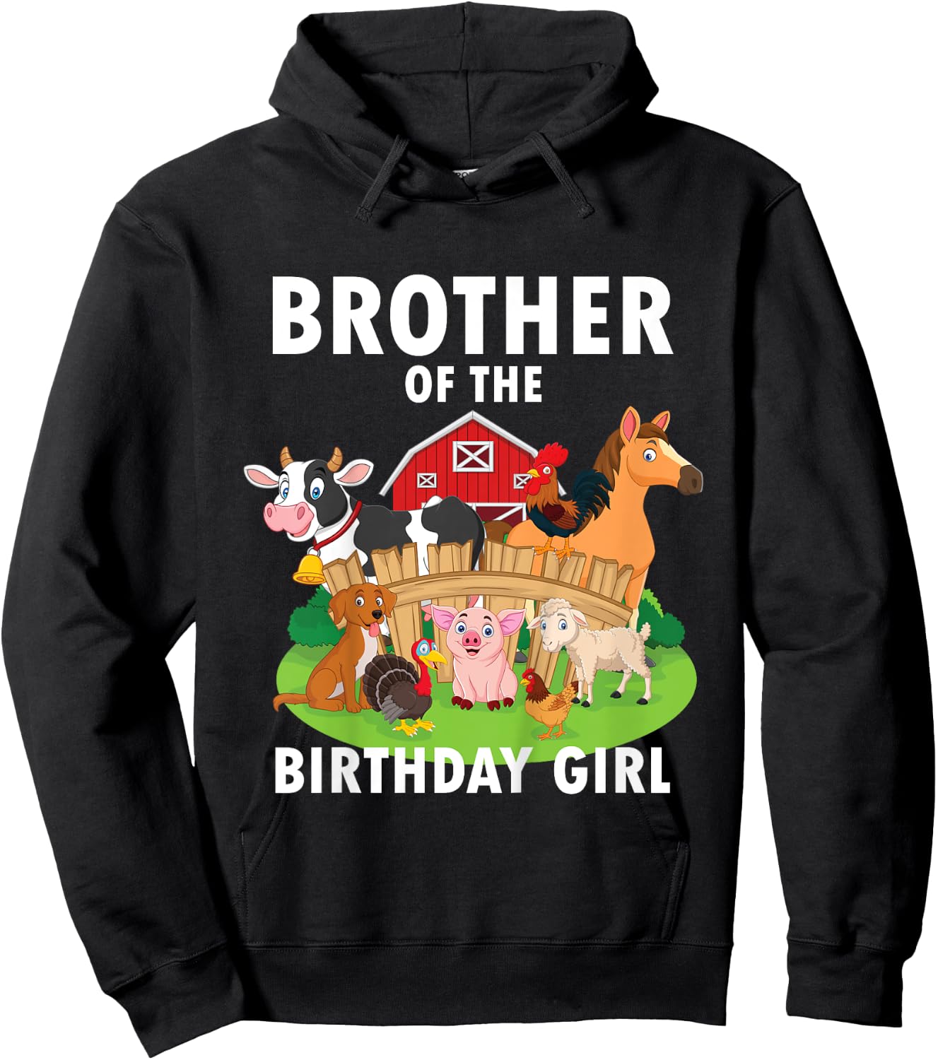 Kids Brother Of The Birthday Girl Farm Animal Matching Farm Theme Hoodie - Hoodie | Black