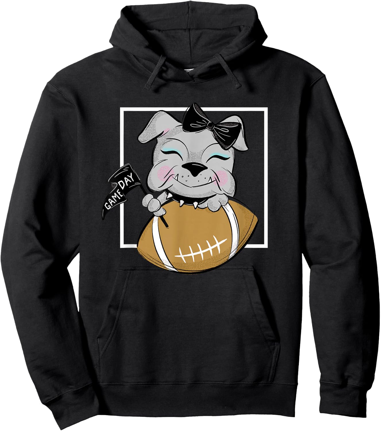 Cute Game Day Bulldog Women and Girls Football Hoodie - Hoodie | Black