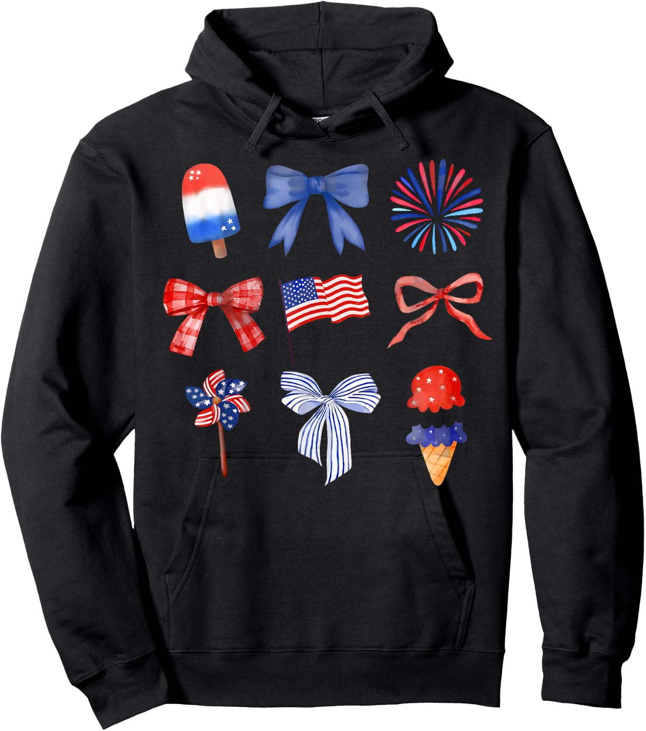 Coquette Bow Ice Cream America Freedom Patriotic 4th Of July Hoodie - Hoodie | Black