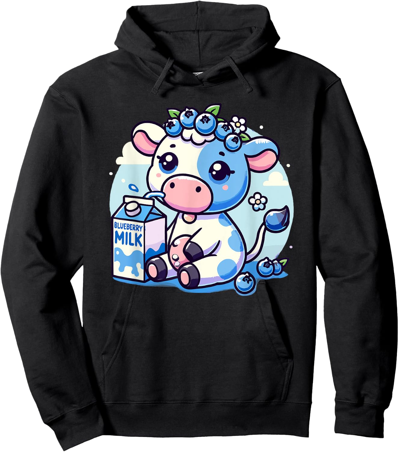 Cute Kawaii Blueberry Milk Cow Animal Milkshake Hoodie - Hoodie | Black