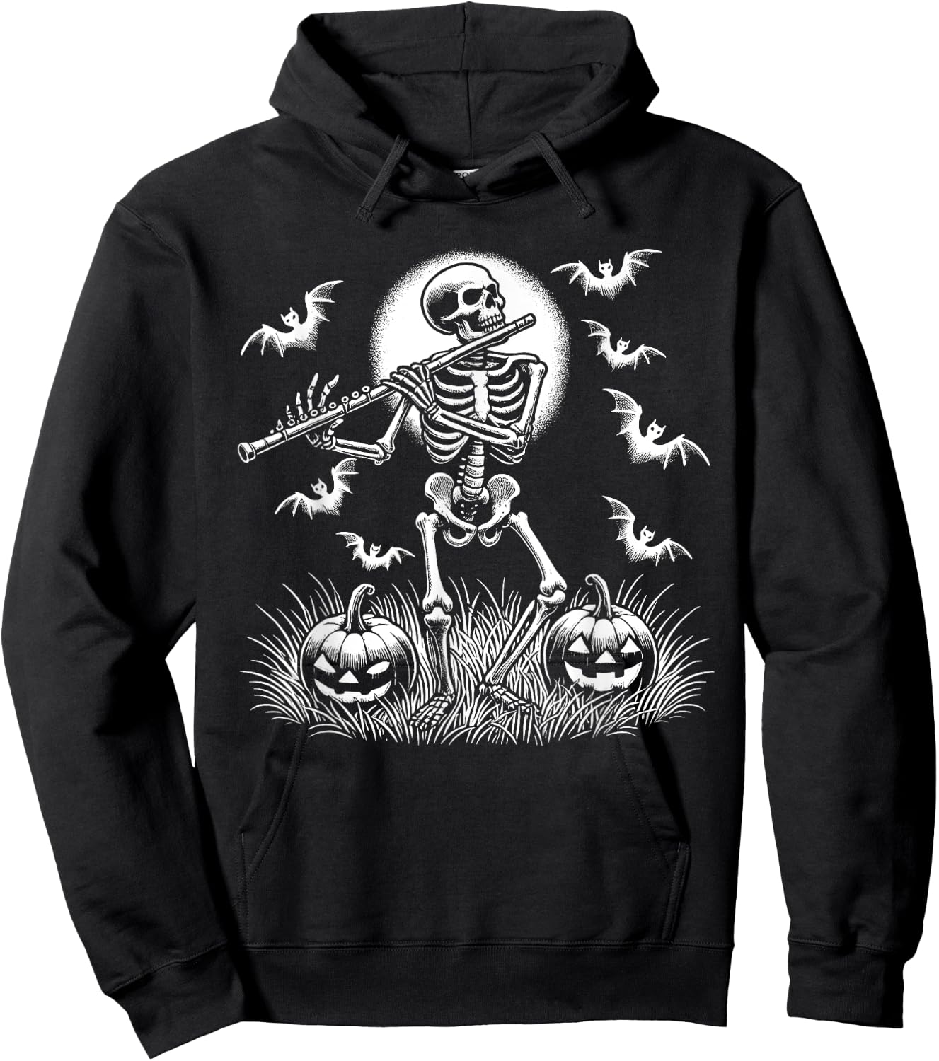 Funny Flute Skeleton Flutist Halloween Kids Hoodie - Hoodie | Black