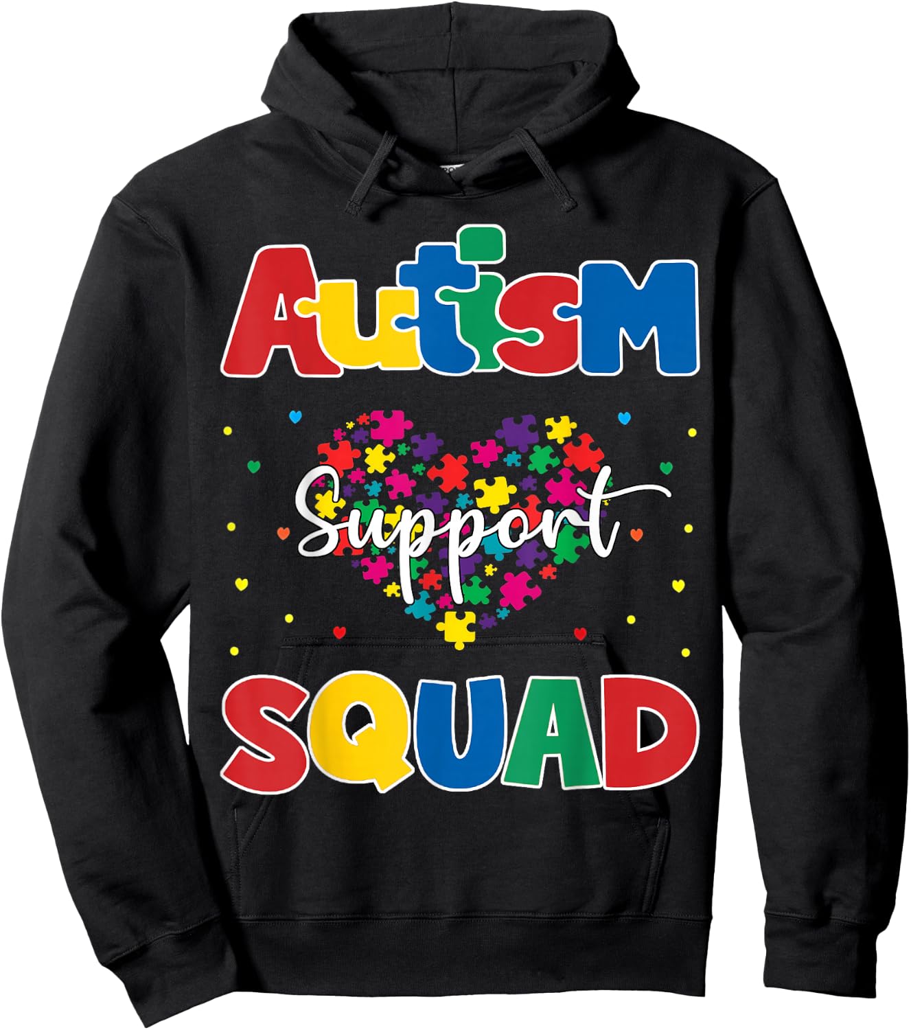 Autism Support Squad Awareness Month Colorful Heart Apparel Hoodie - Hoodie | Black