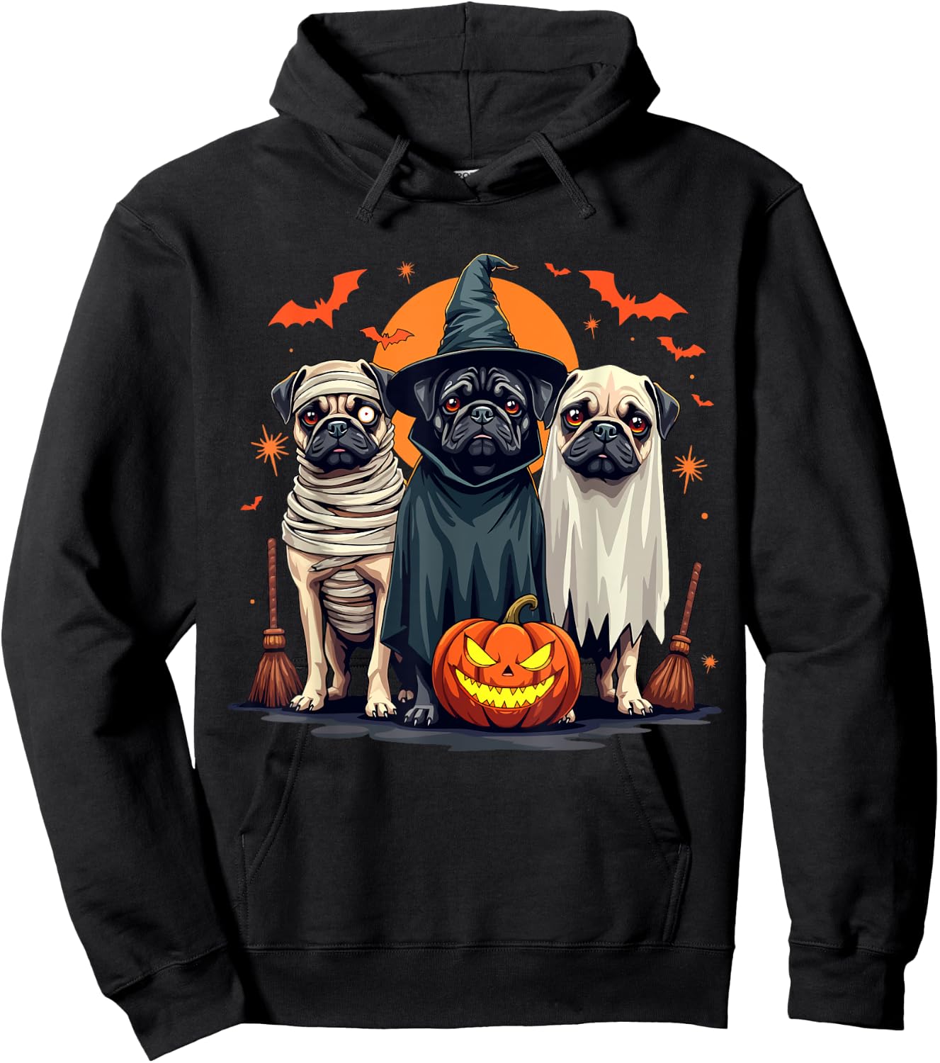 Pug Halloween Costume Mummy Witch Ghost Dog Lover Hoodie - Hoodie | Black