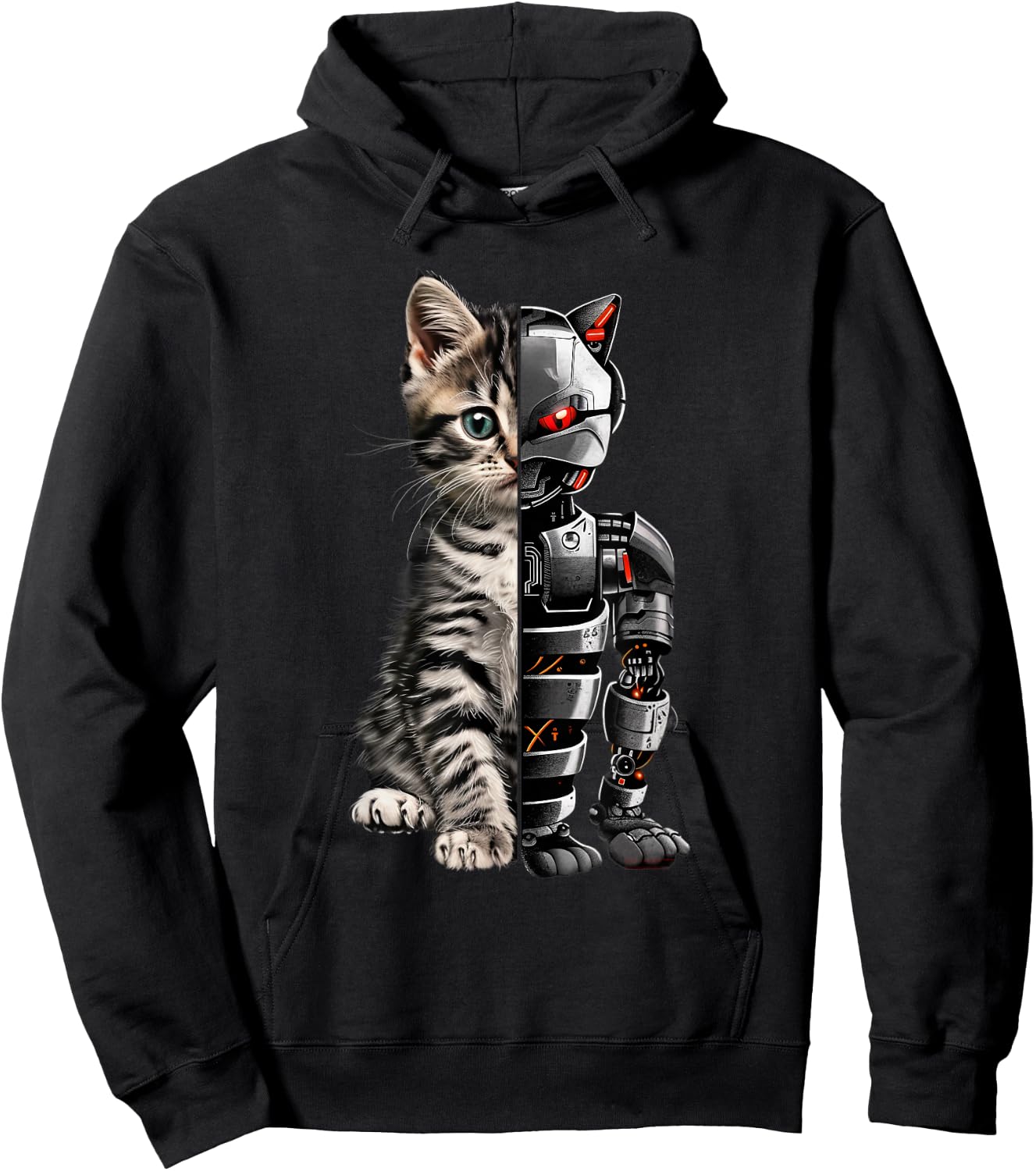 Funny Cat Robot Animal Lover Cyborg Cat Robot Cat Hoodie - Hoodie | Black