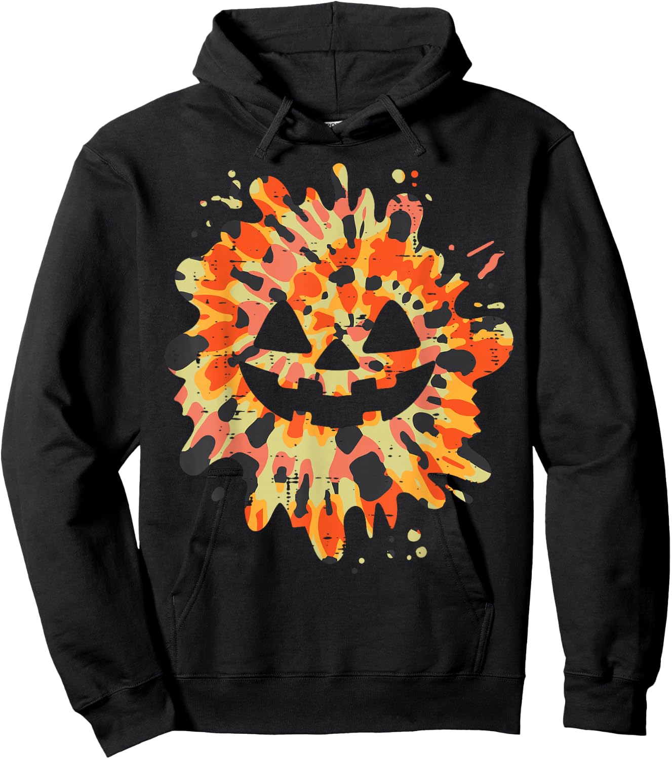 Orange Tie Dye Pumpkin Face Jack O Lantern Halloween Hippie Hoodie - Hoodie | Black