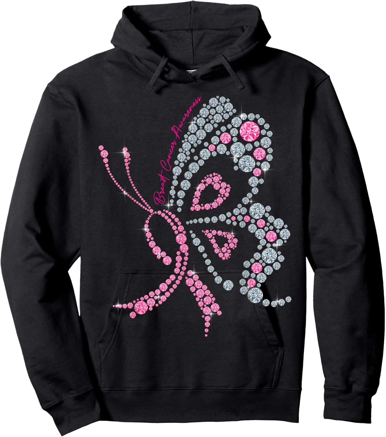 Breast Cancer Awareness Pink Butterfly Warrior Supporter Hoodie - Hoodie | Black