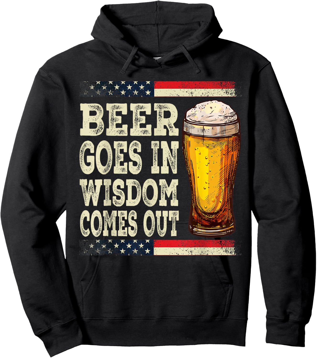 Beer Goes In Wisdom Comes Out Funny Drinking Beer Hoodie - Hoodie | Black