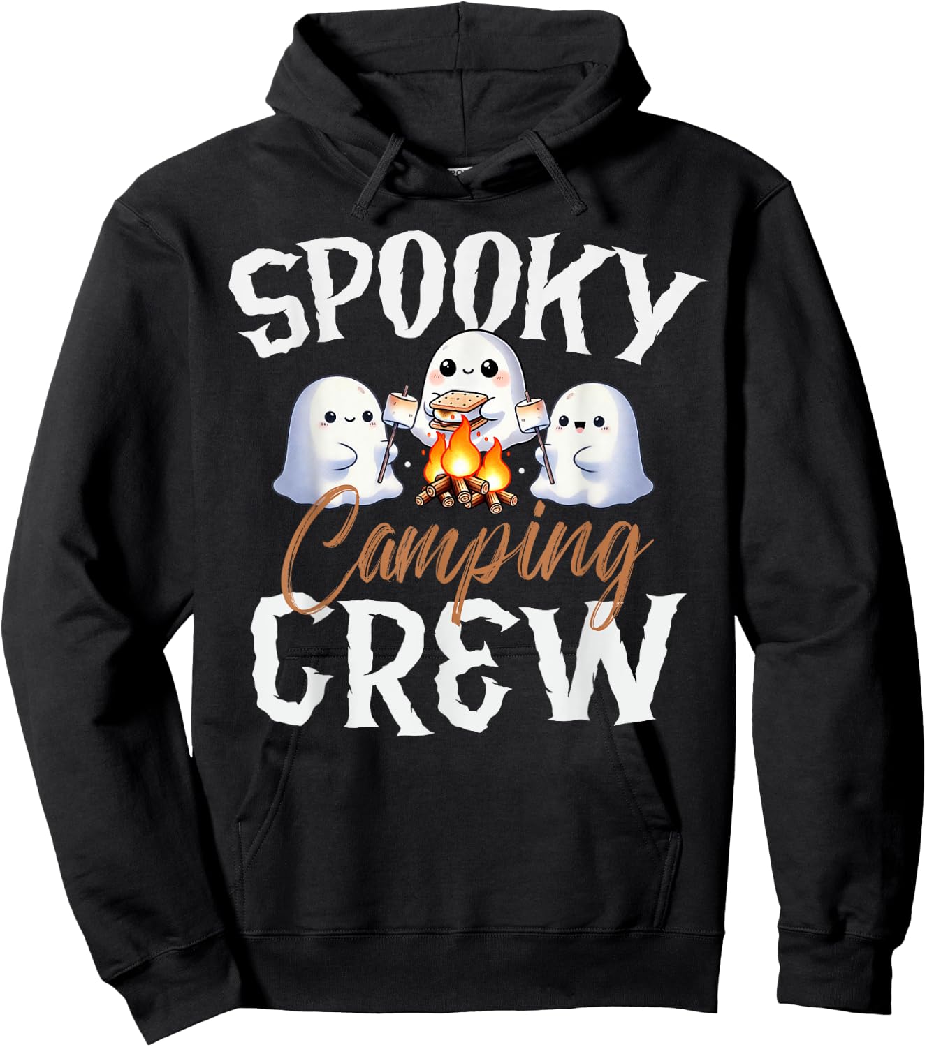 Spooky Camping Crew Halloween 2024 Campfire Happy Boo Ghost Hoodie - Hoodie | Black