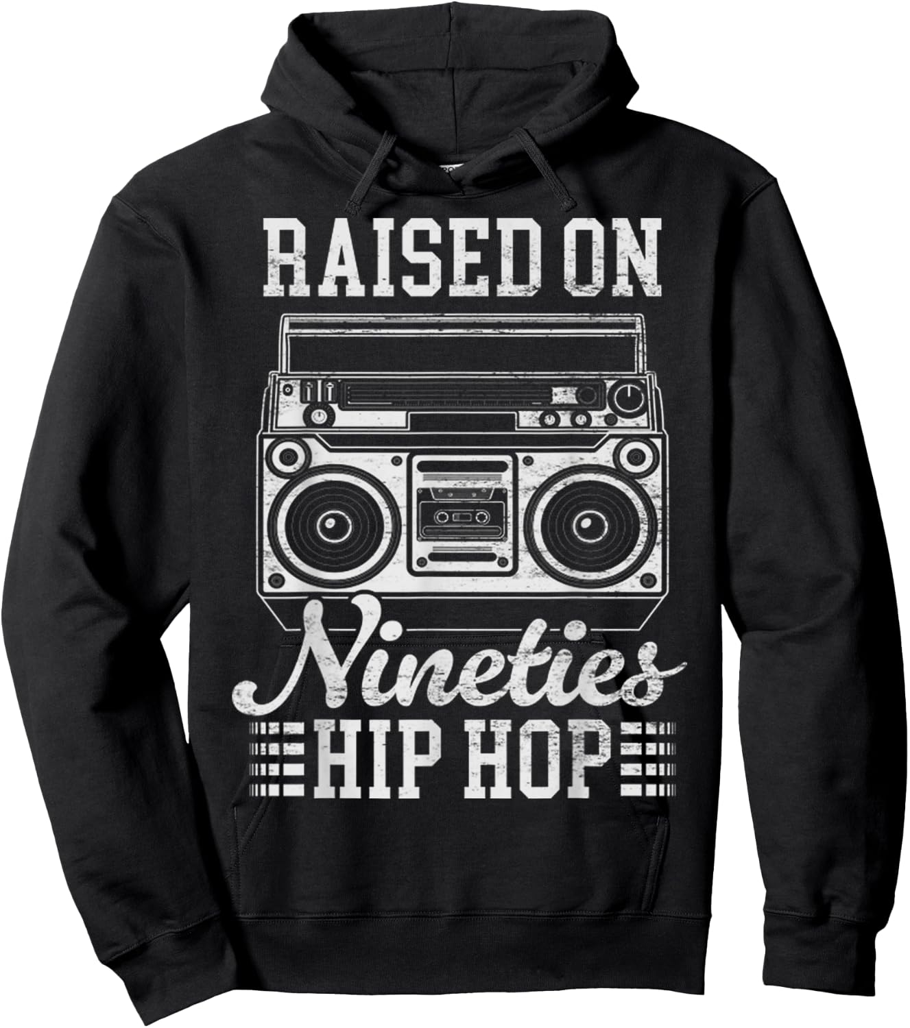 Raised On 90's Hip Hop Funny Vintage Boombox Cassette Tape Hoodie - Hoodie | Black