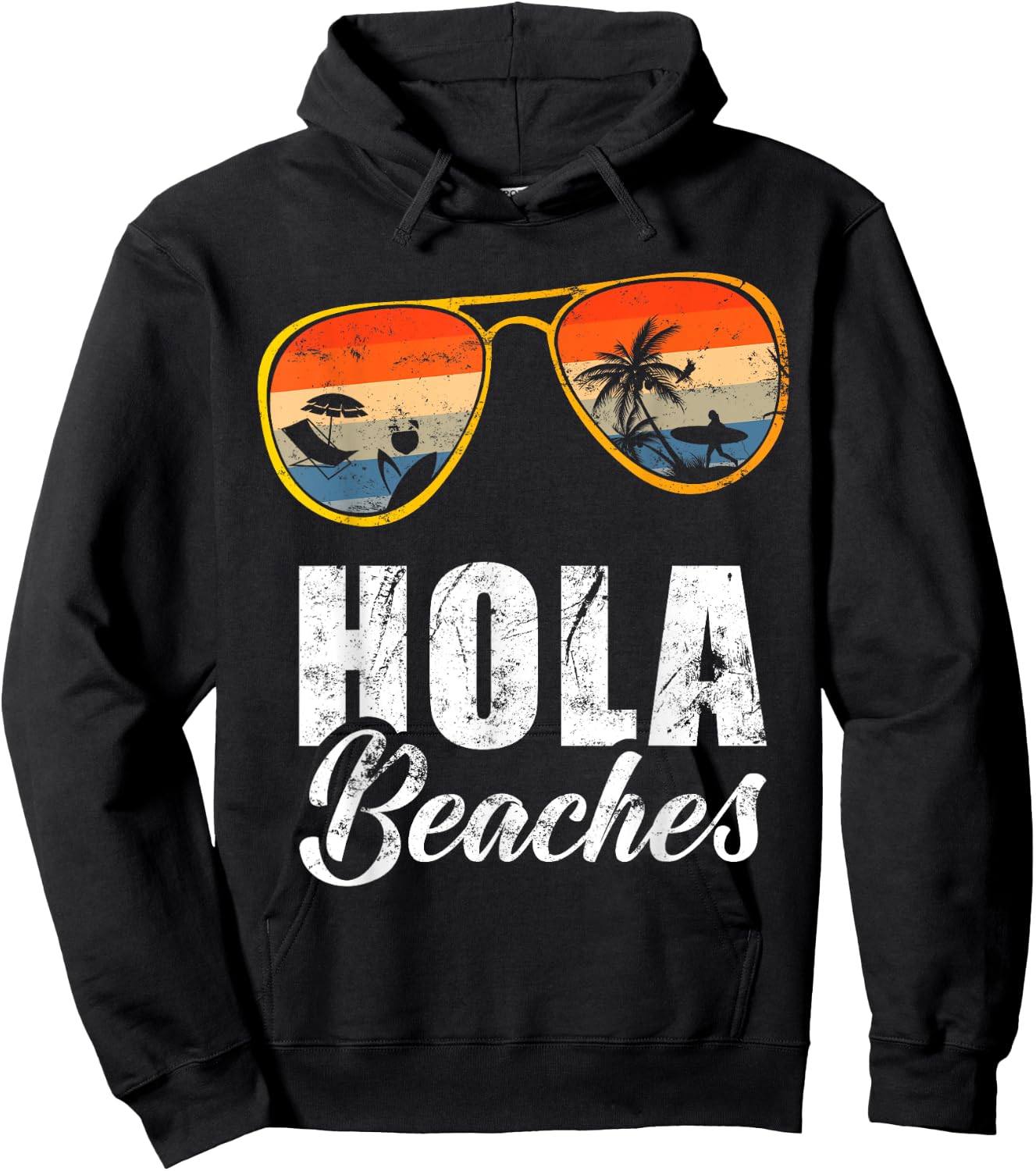Hola Beaches Funny Beach Summer Vacation Retro Vintage Men Women Kids Hoodie - Hoodie | Black
