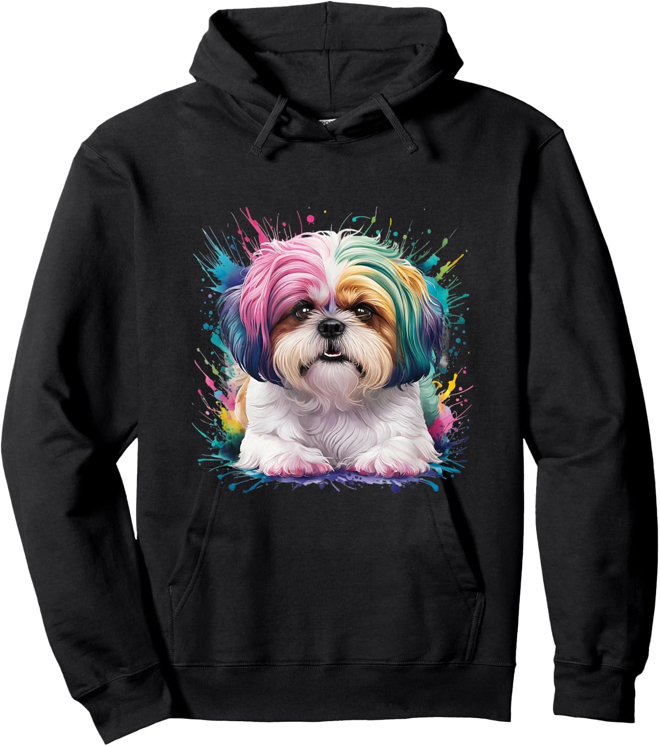 Men Woman Colorful Watercolor Shih Tzu Hoodie - Hoodie | Black