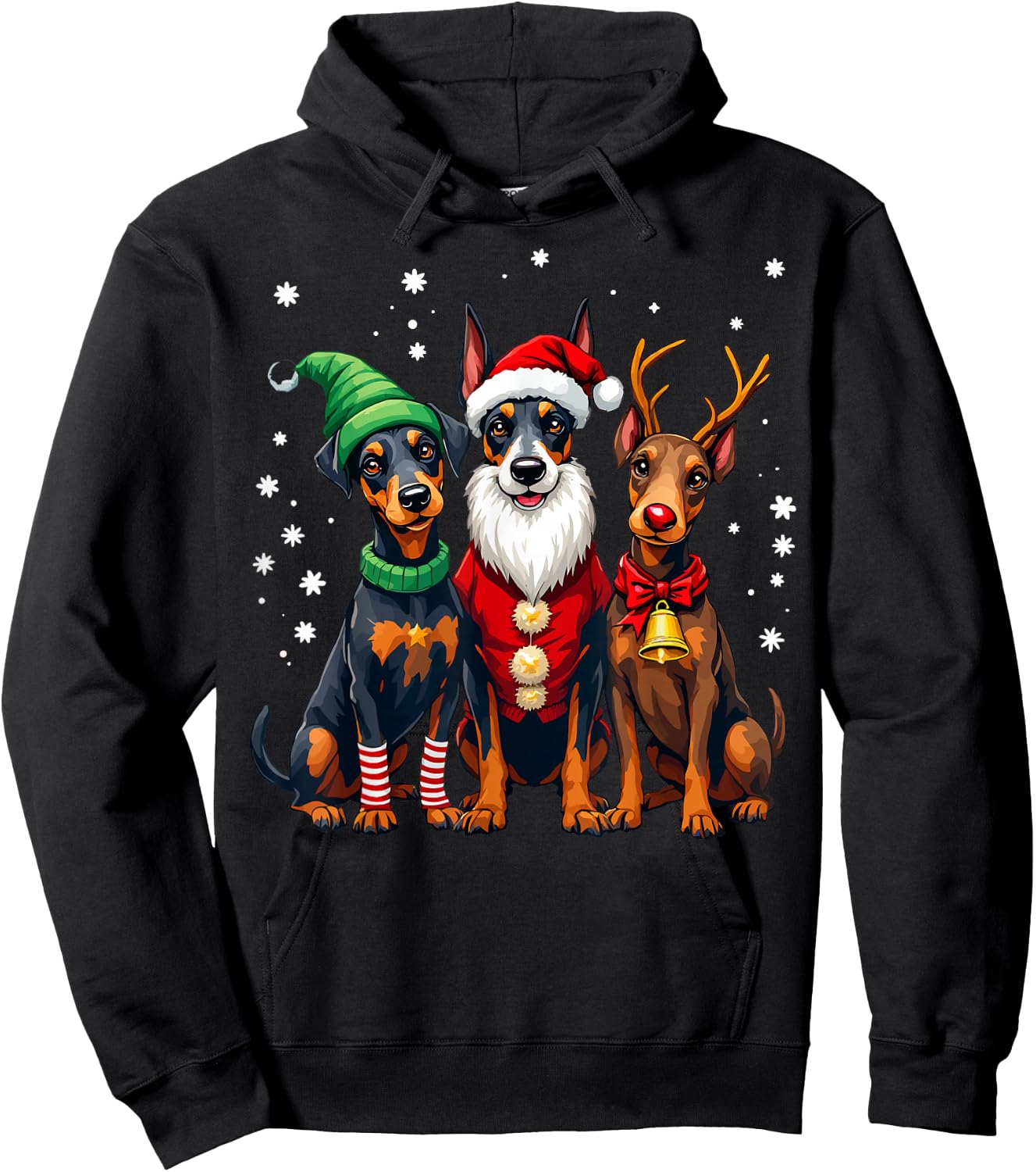 Doberman Pinscher Christmas Dogs Funny Santa Reindeer Elf Hoodie - Hoodie | Black