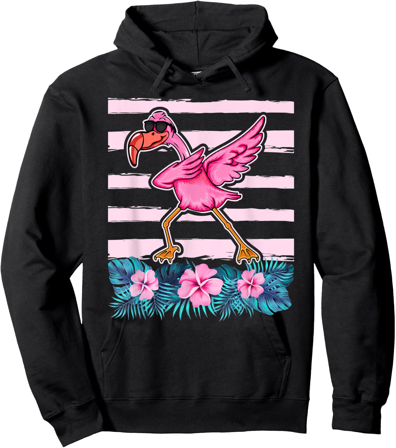 Flamingo Wearing Sunglass - Dabbing Flamingo Lover Floral Hoodie - Hoodie | Black
