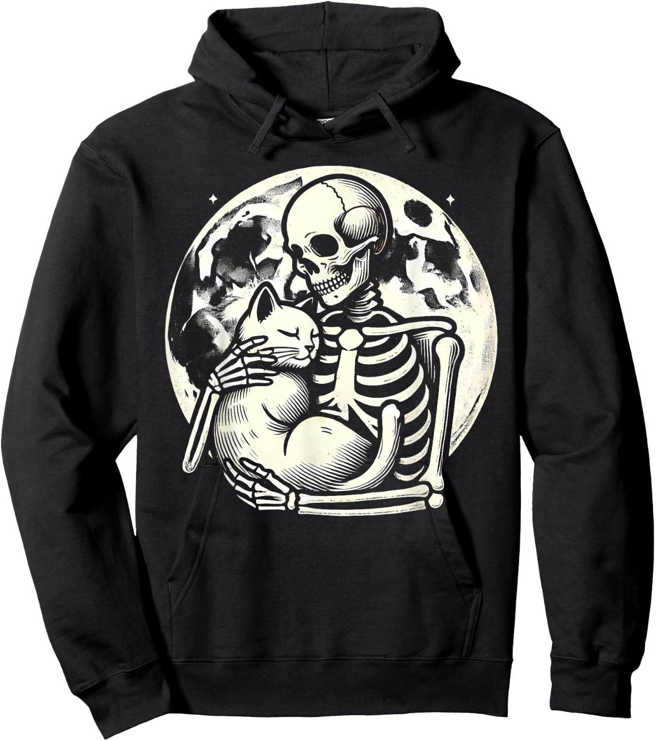 Skeleton Holding Cat Spooky Skull Halloween Gothic Kitty Women Kids Hoodie - Hoodie | Black