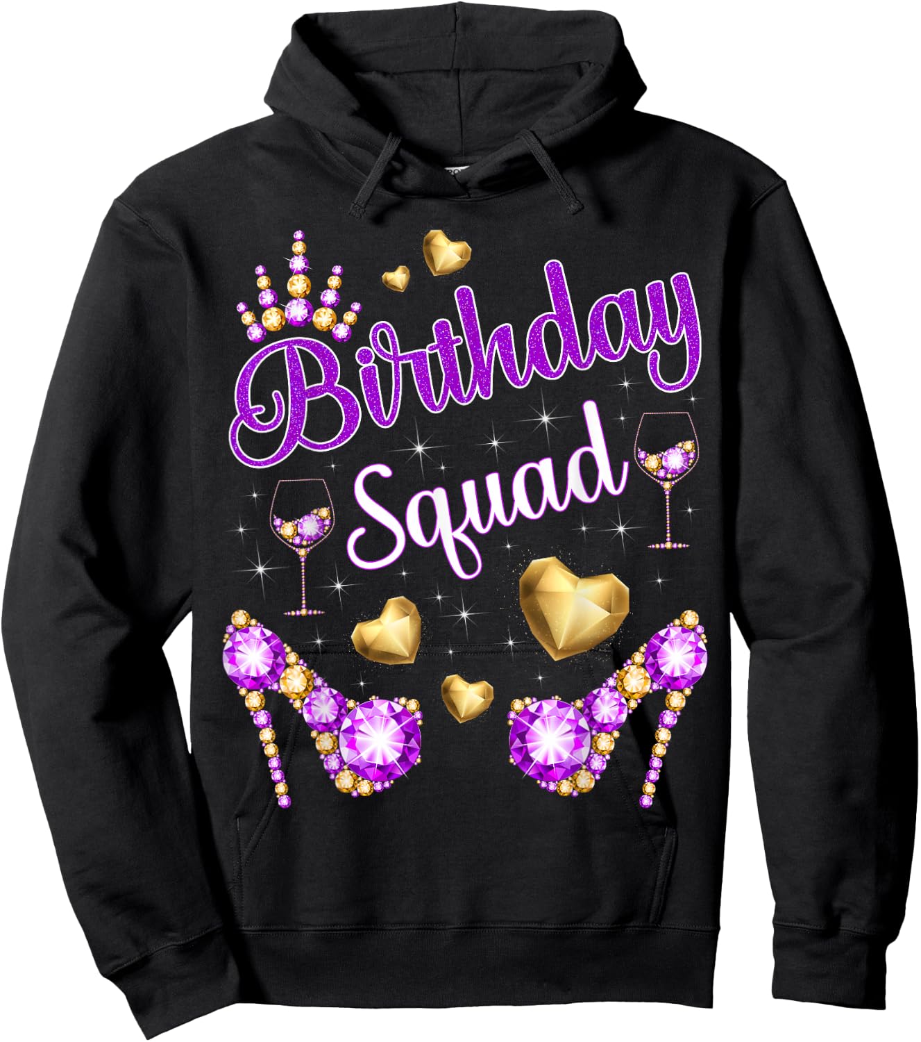 Birthday Squad Hearts High Heels Diva Squad Bday Crew Purple Hoodie - Hoodie | Black