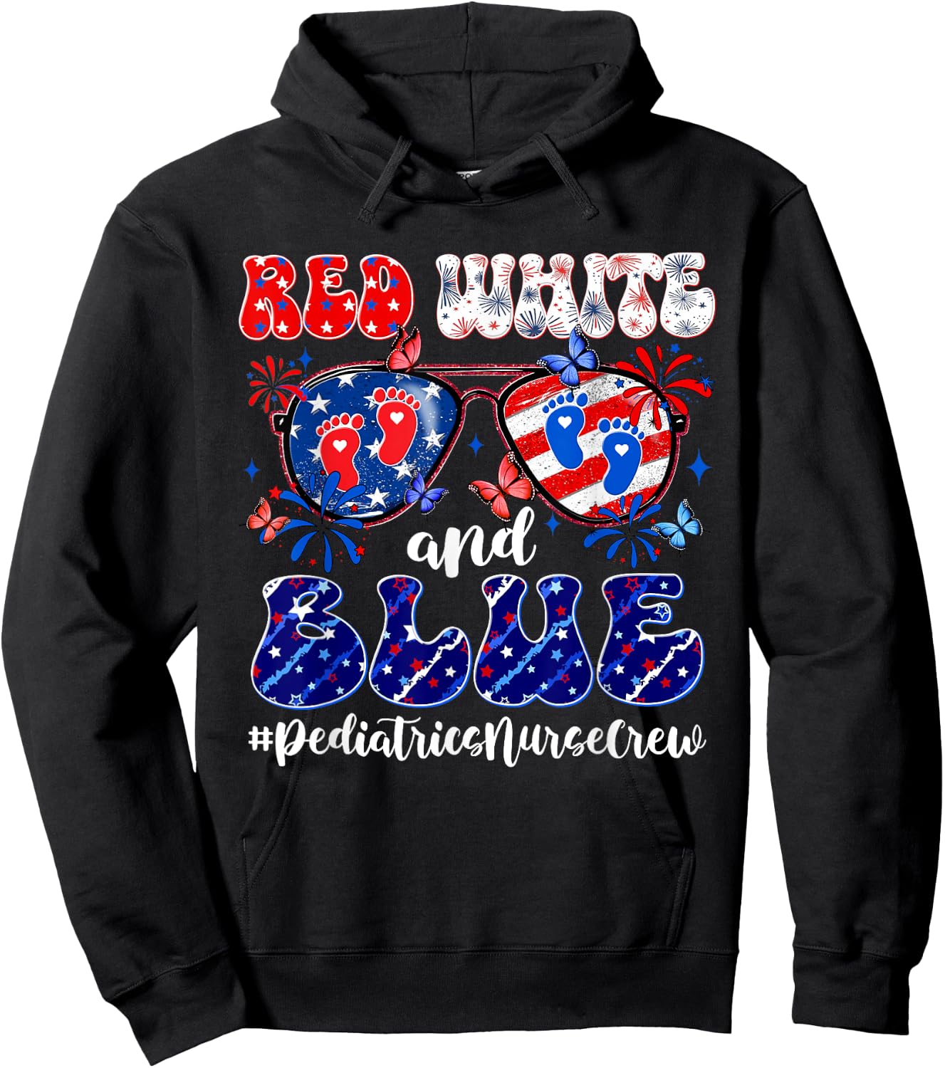Red White & Blue Pediatrics Crew Pediatric Nurse 4th Of July Women Men Hoodie - Hoodie | Black
