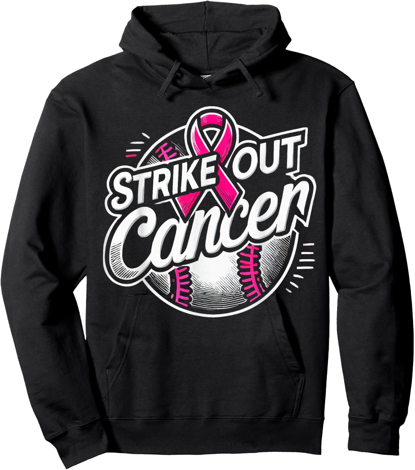 Baseball Breast Cancer Awareness Month Pink Ribbon Hoodie - Hoodie | Black