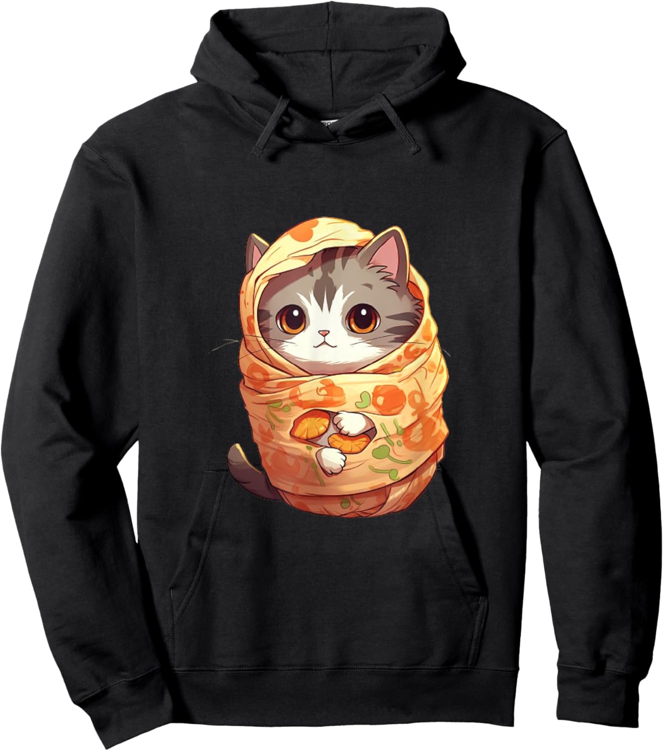 Funny cute cat burrito anime style mexican foodie lover Men Women Girls Kids Hoodie - Hoodie | Black