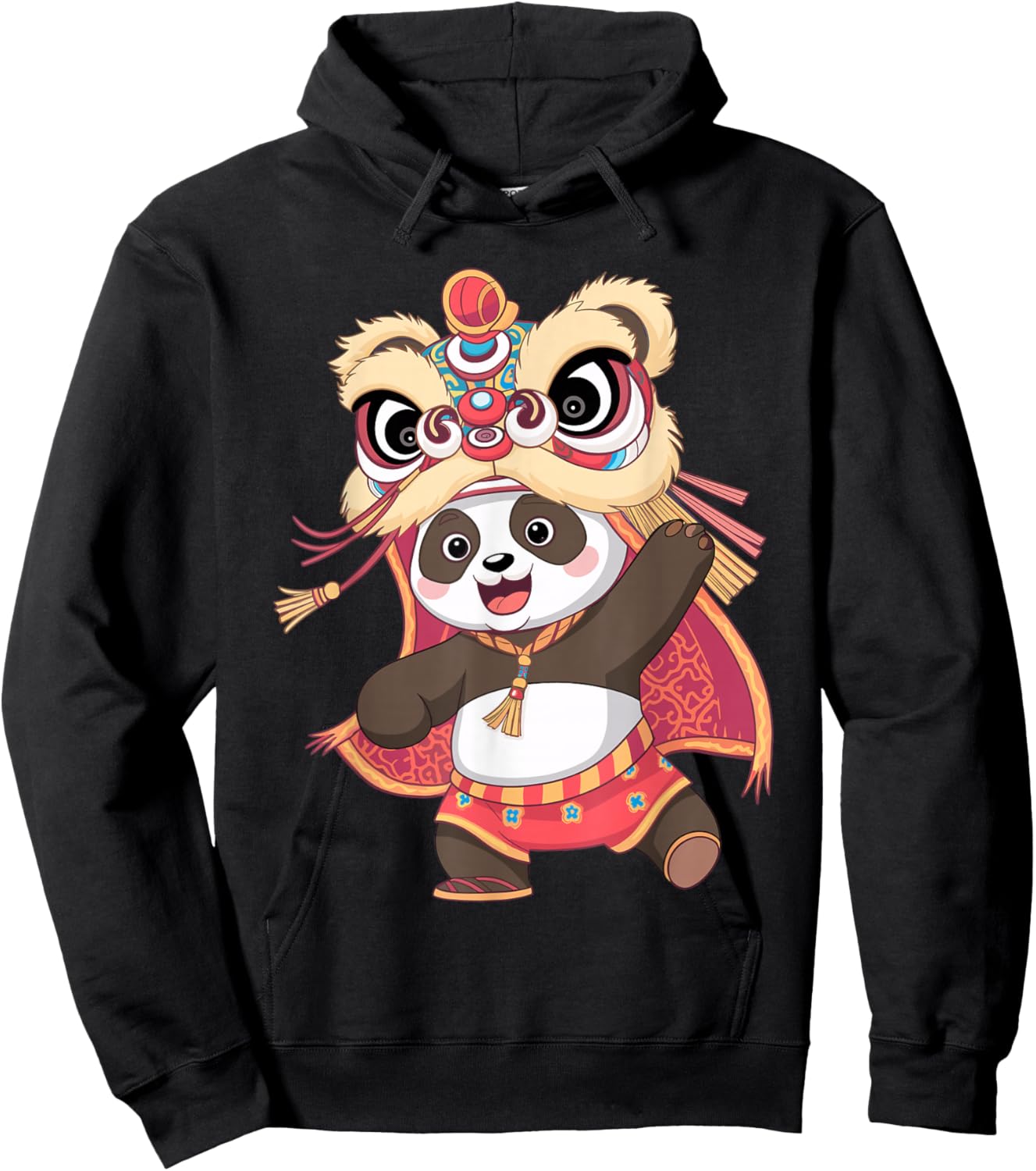 Cute Panda Dancing Happy Chinese New Year 2025 Lion Dance Hoodie - Hoodie | Black
