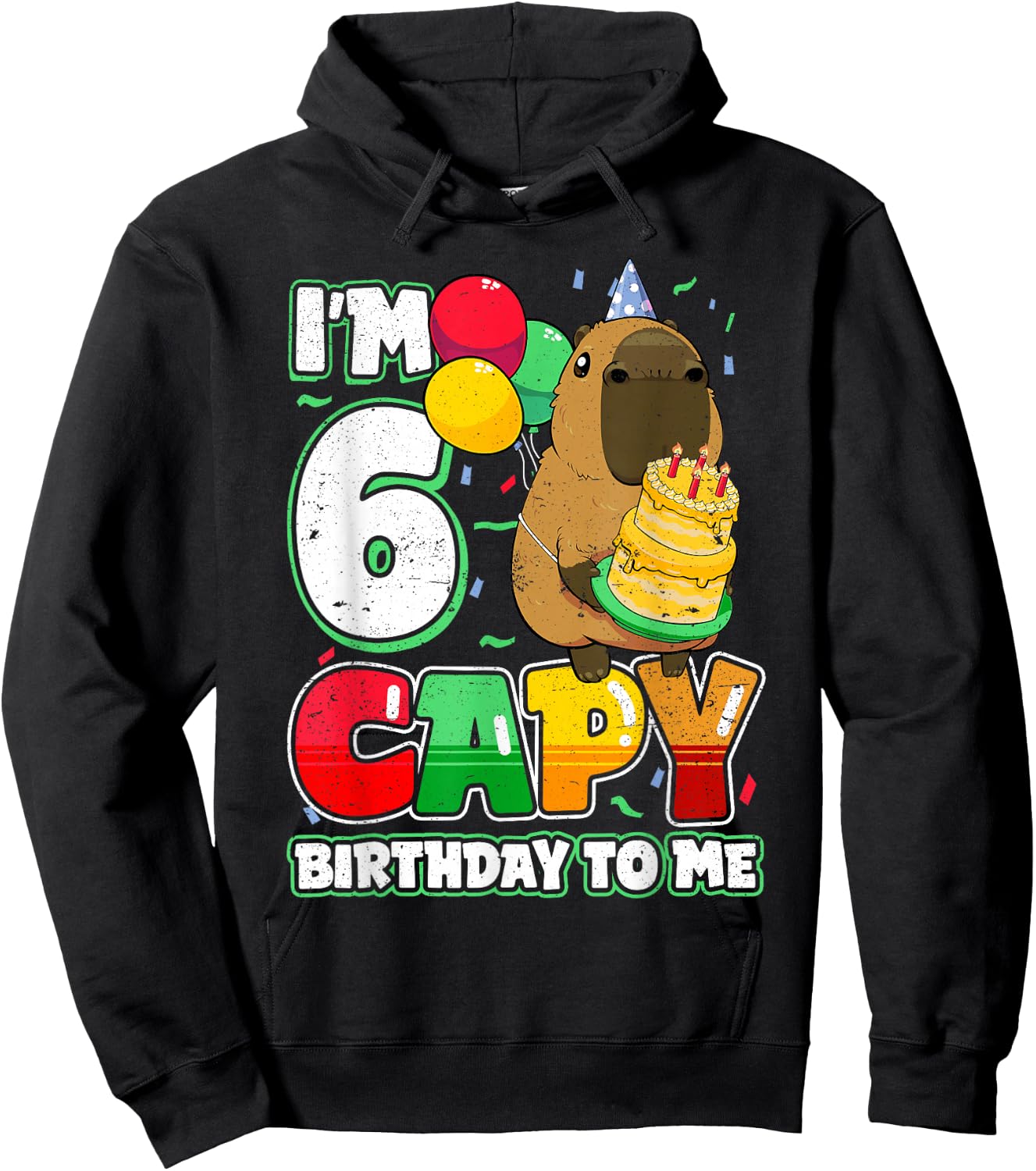 6 Years Old Capy Birthday to me 6th Birthday Capybara Hoodie - Hoodie | Black