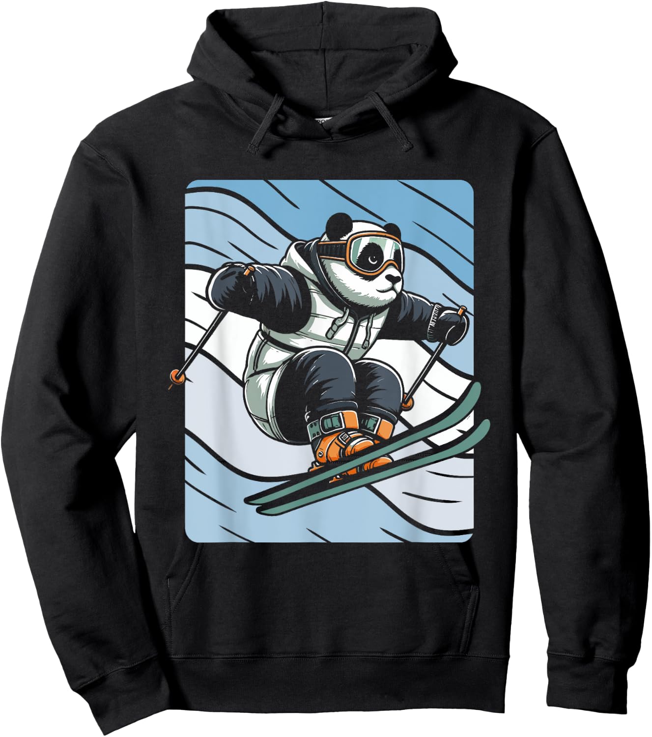 Slalom Skiing Panda Ski Skier Hoodie - Hoodie | Black