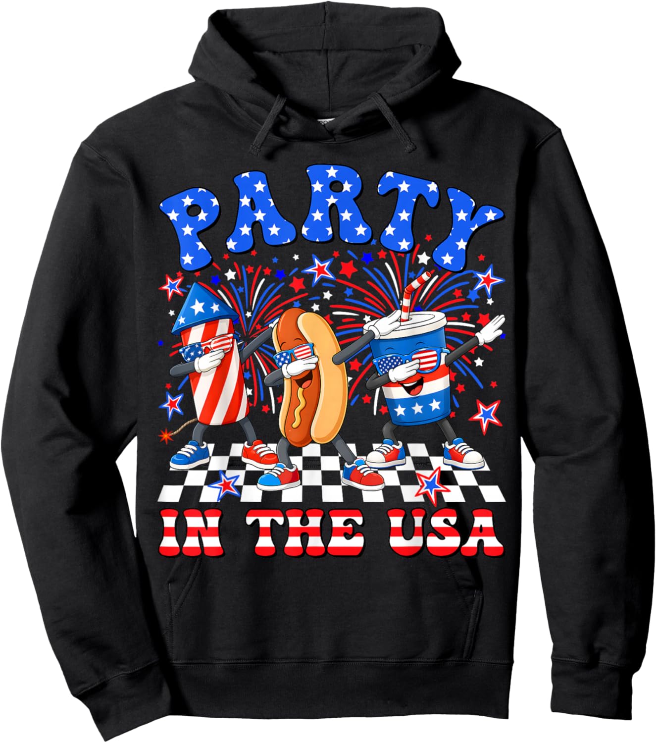 Party in The USA Funny Dabbing Hot Dog Firework 4th of July Hoodie - Hoodie | Black