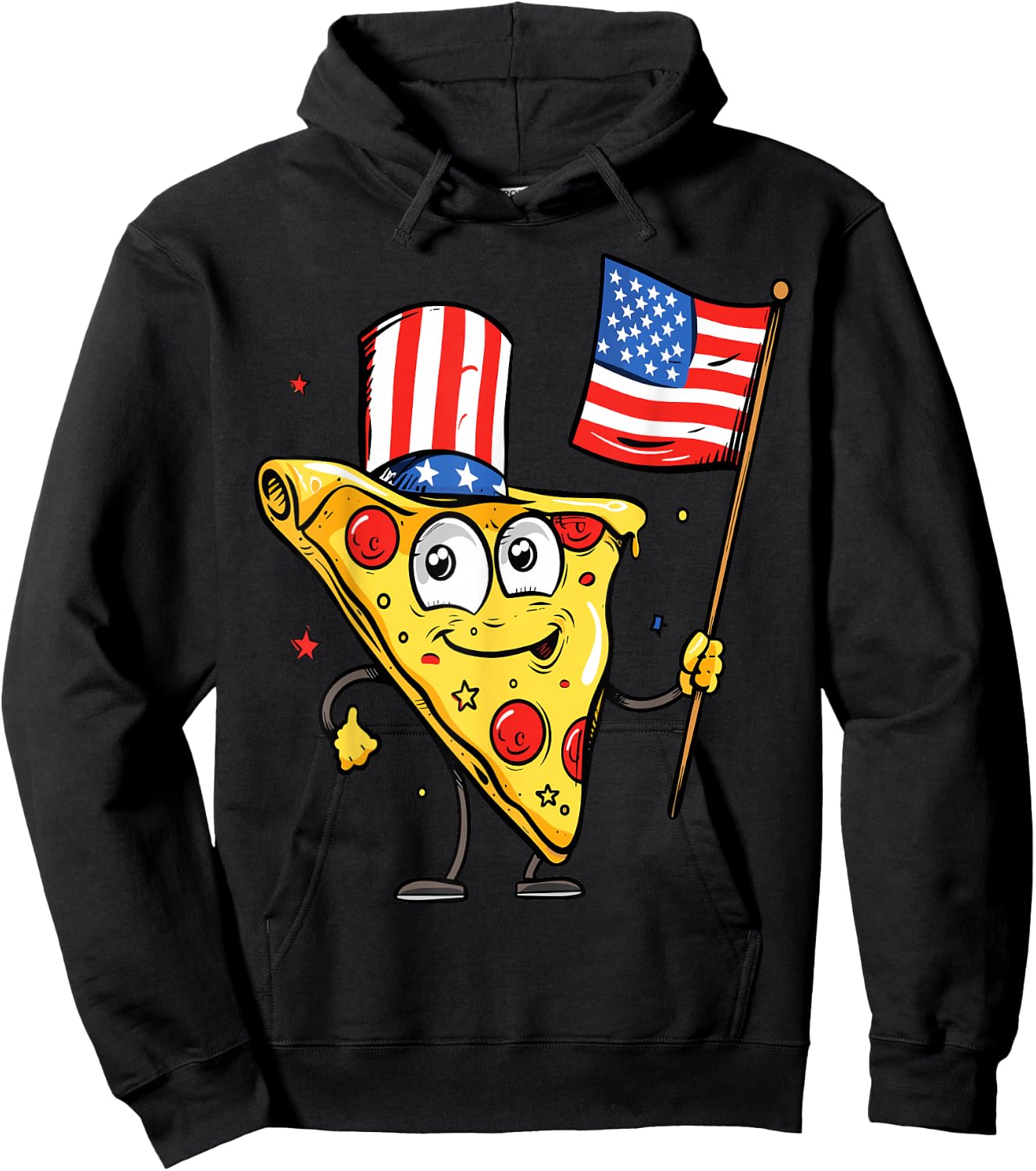 Funny Pizza USA American Flag 4th of July Food Patriotic Hoodie - Hoodie | Black
