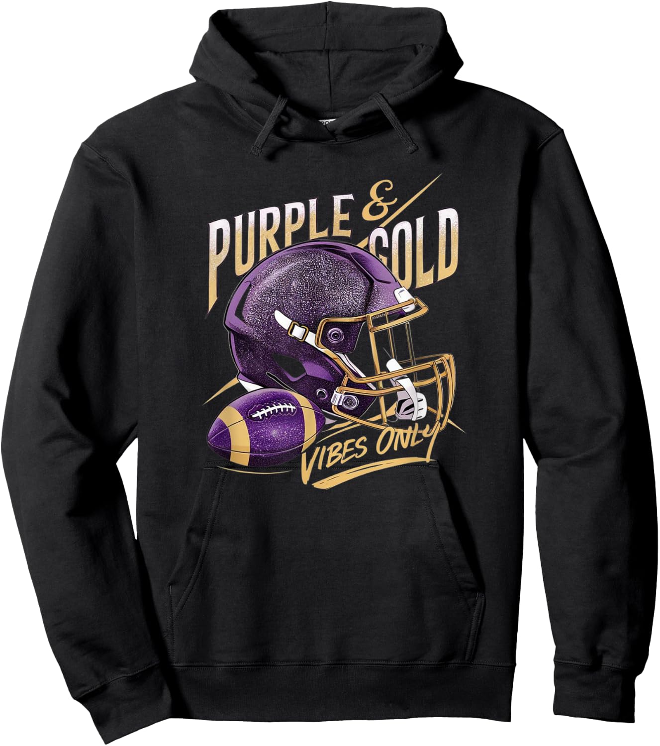 Purple & Gold Vibes Only Football Player Team Matching Hoodie - Hoodie | Black