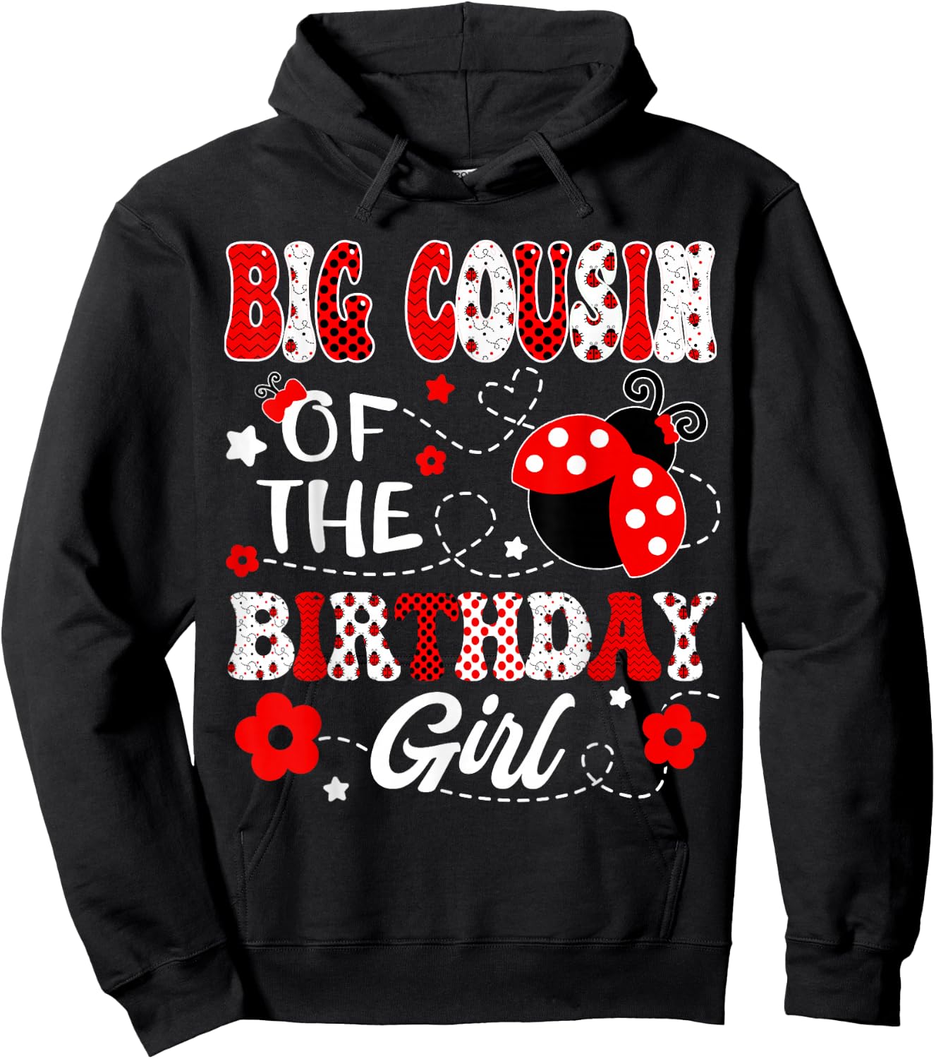 Big Cousin Of The Birthday Girl Lady Bug Birthday Party Hoodie - Hoodie | Black