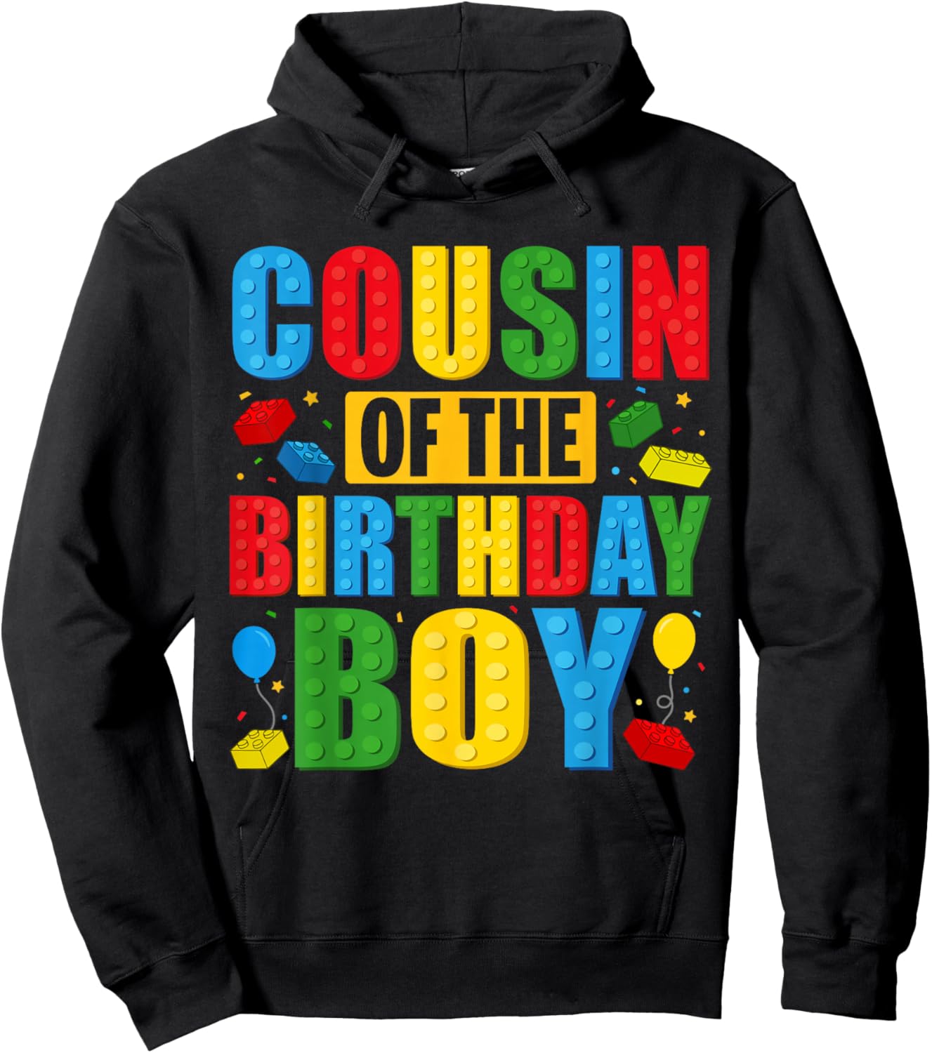 Cousin Of The Birthday Boy Building Blocks Birthday Party Hoodie - Hoodie | Black