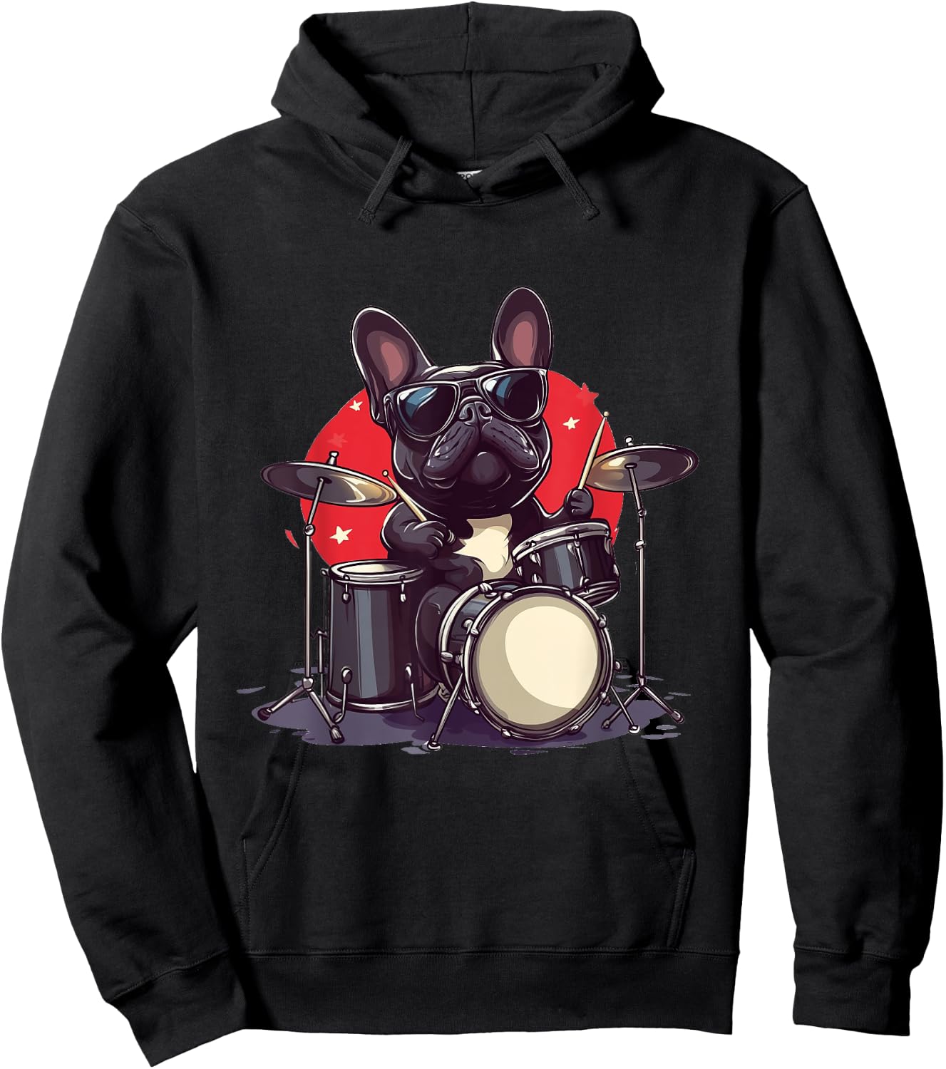French Bulldog Playing The Drums Musician Dog Rock Band Dog Hoodie - Hoodie | Black