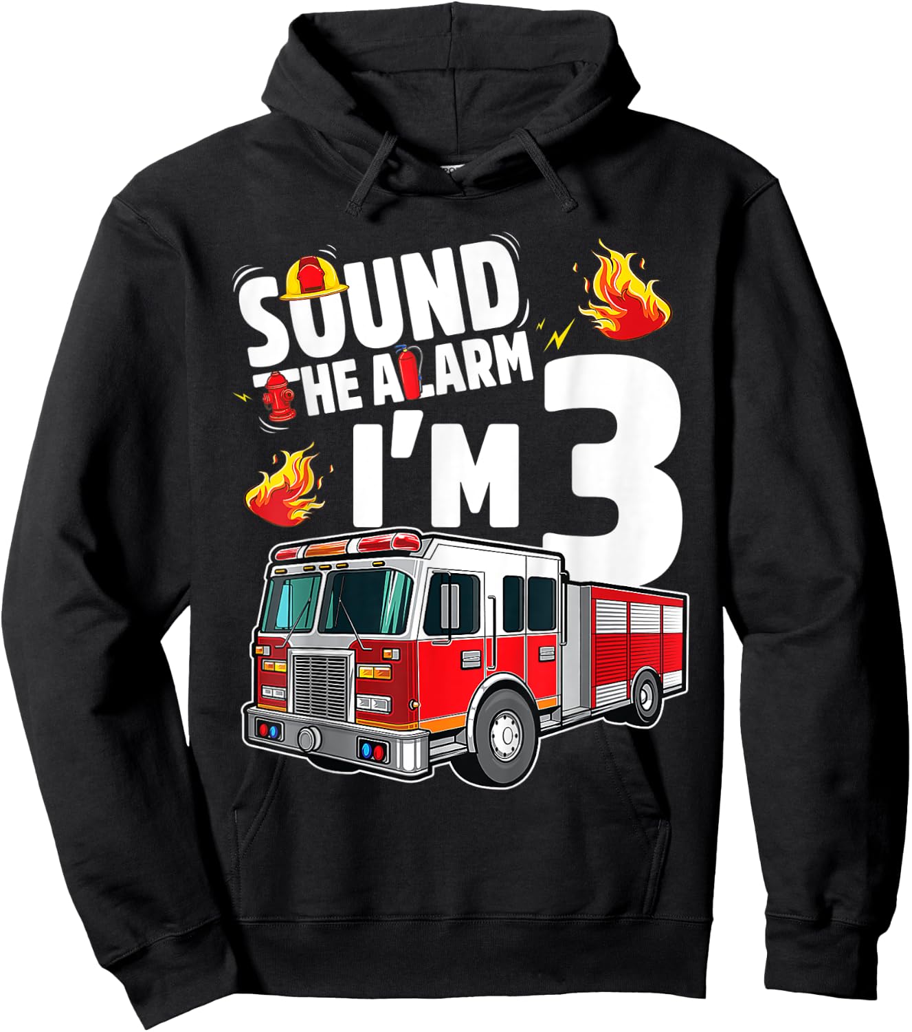 Kids Fire Truck 3rd Birthday Boy Firefighter 3 Year Old Hoodie - Hoodie | Black