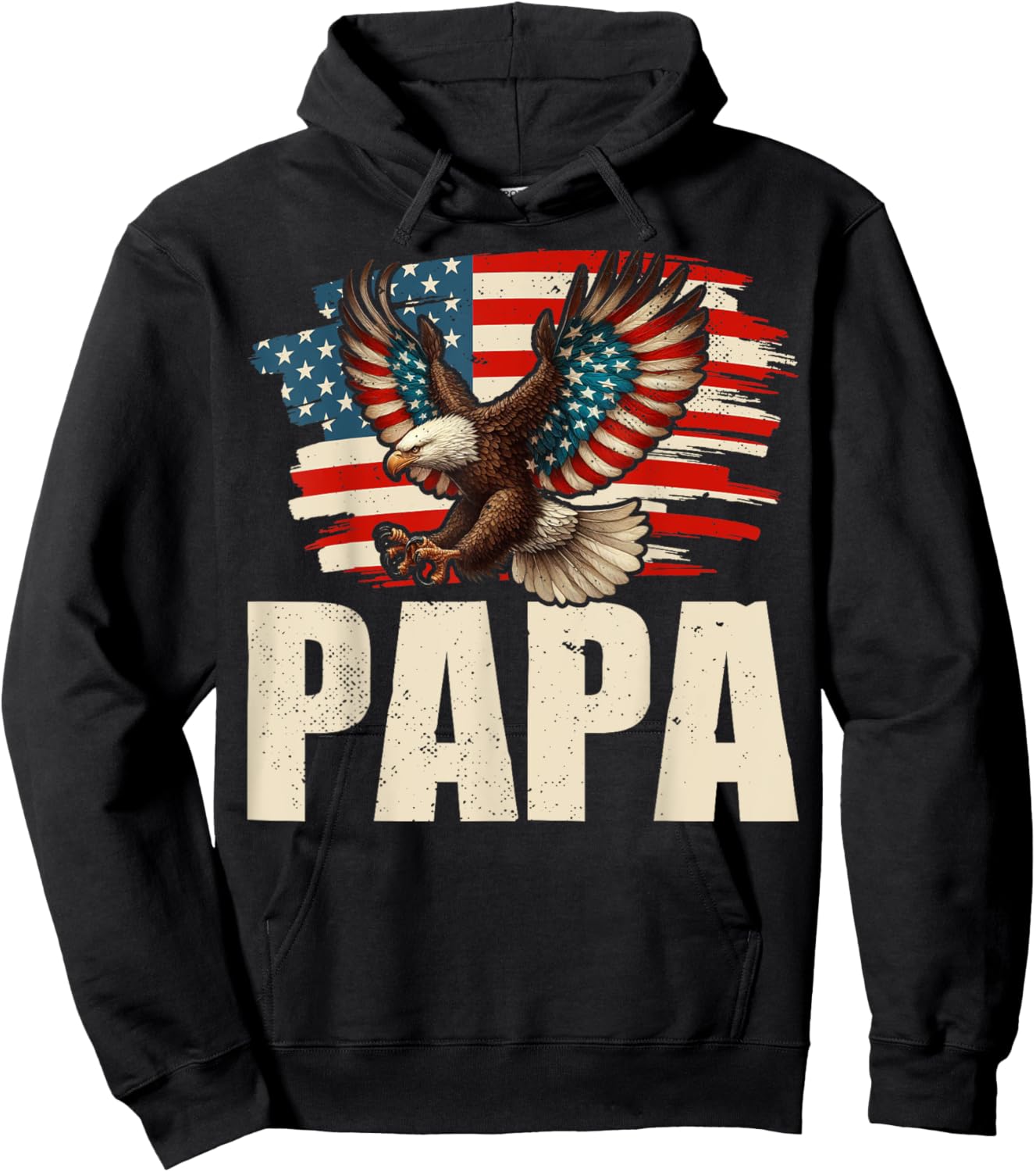 American Flag USA Patriotic Papa Bald Eagle 4th of July Dad Hoodie - Hoodie | Black