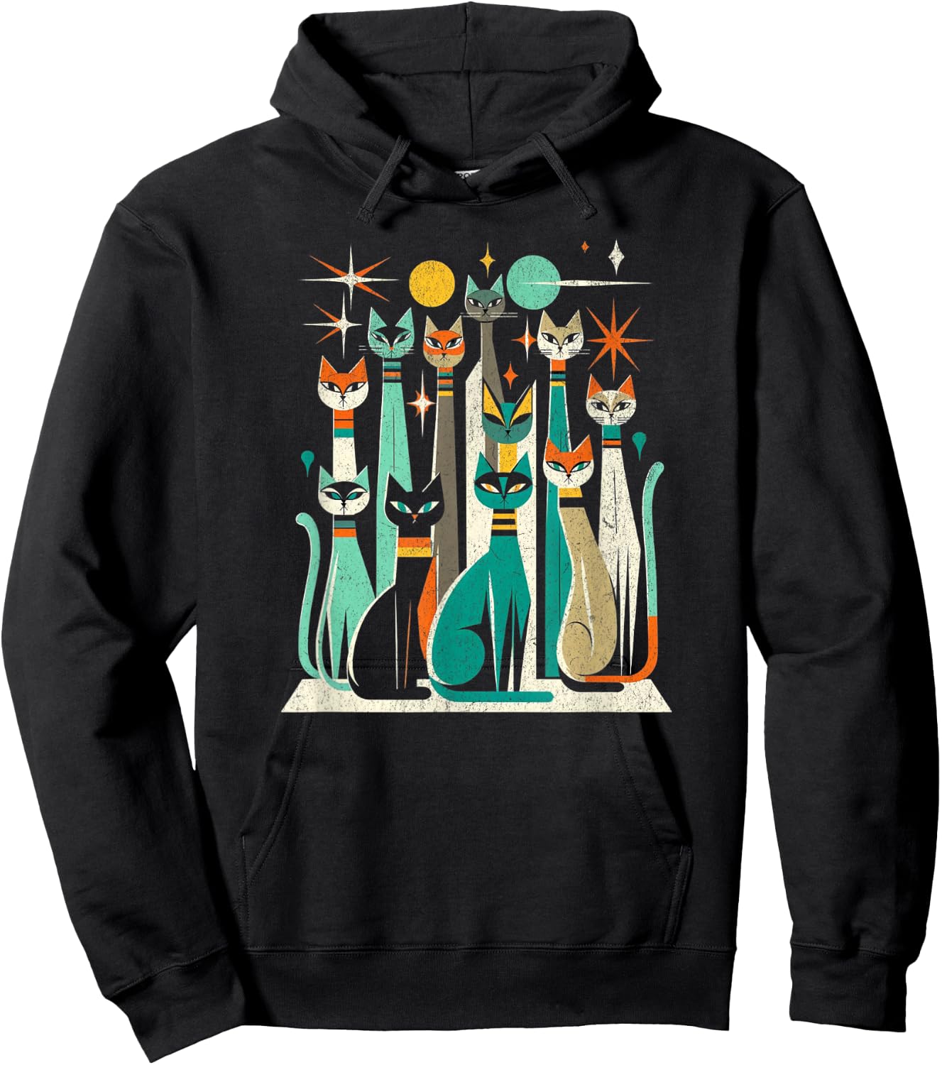 Vintage Retro Mid-Century Long Neck Cats 50s 60s Style Hoodie - Hoodie | Black