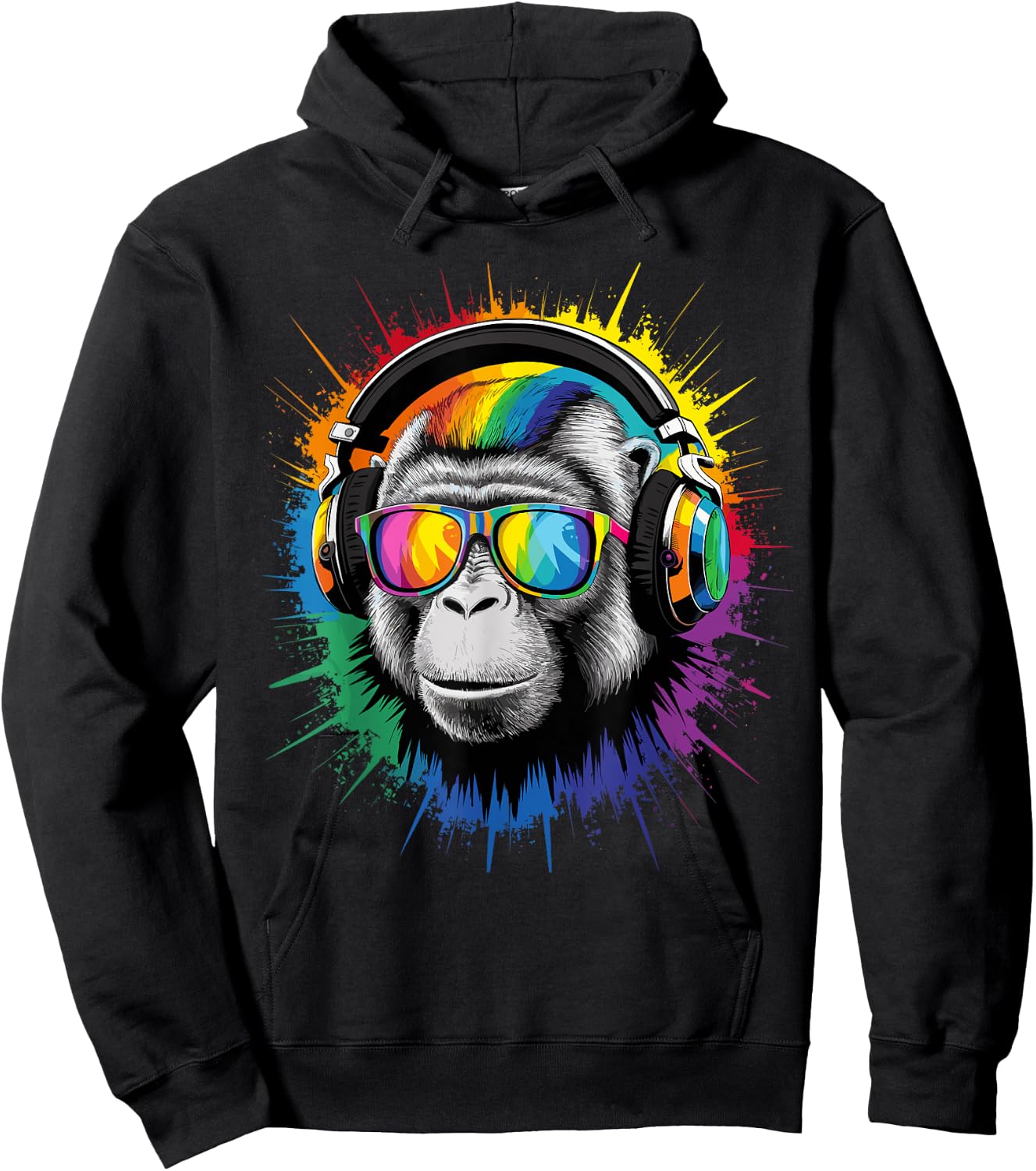 Cool Pop Art Techno Rave EDM Festival Party Monkey DJ Hoodie - Hoodie | Black