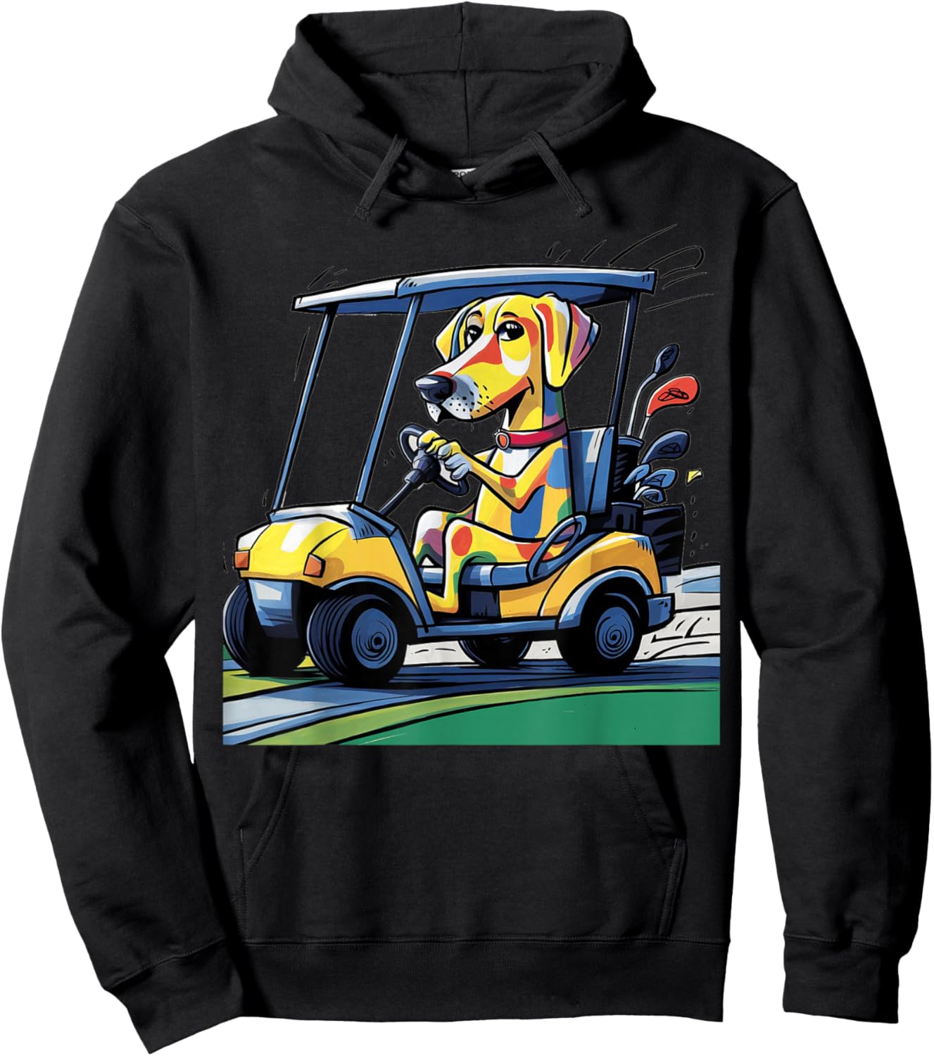 Smileteessports Funny Yellow Lab Dog Driving Golf Cart Women Girls Kids Hoodie - Hoodie | Black