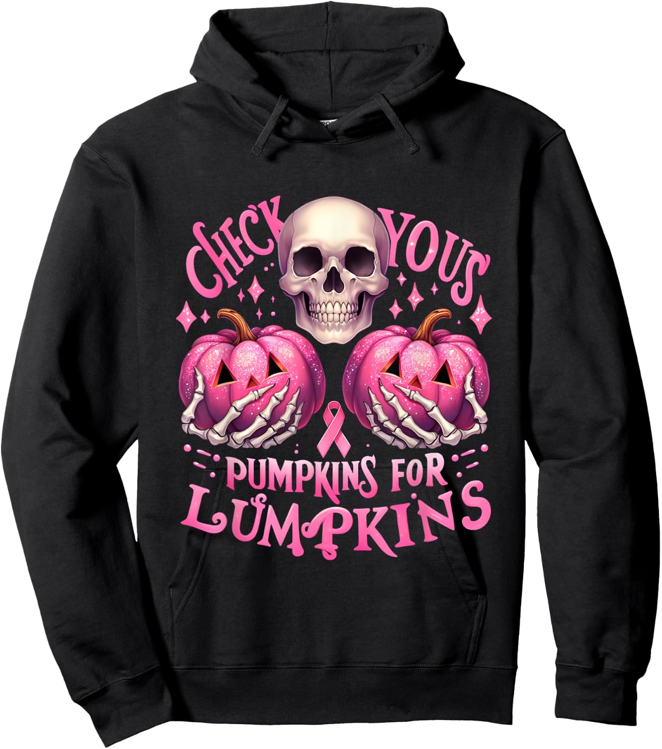 Check Your Pumpkins For Lumpkins Halloween Breast Cancer Hoodie - Hoodie | Black