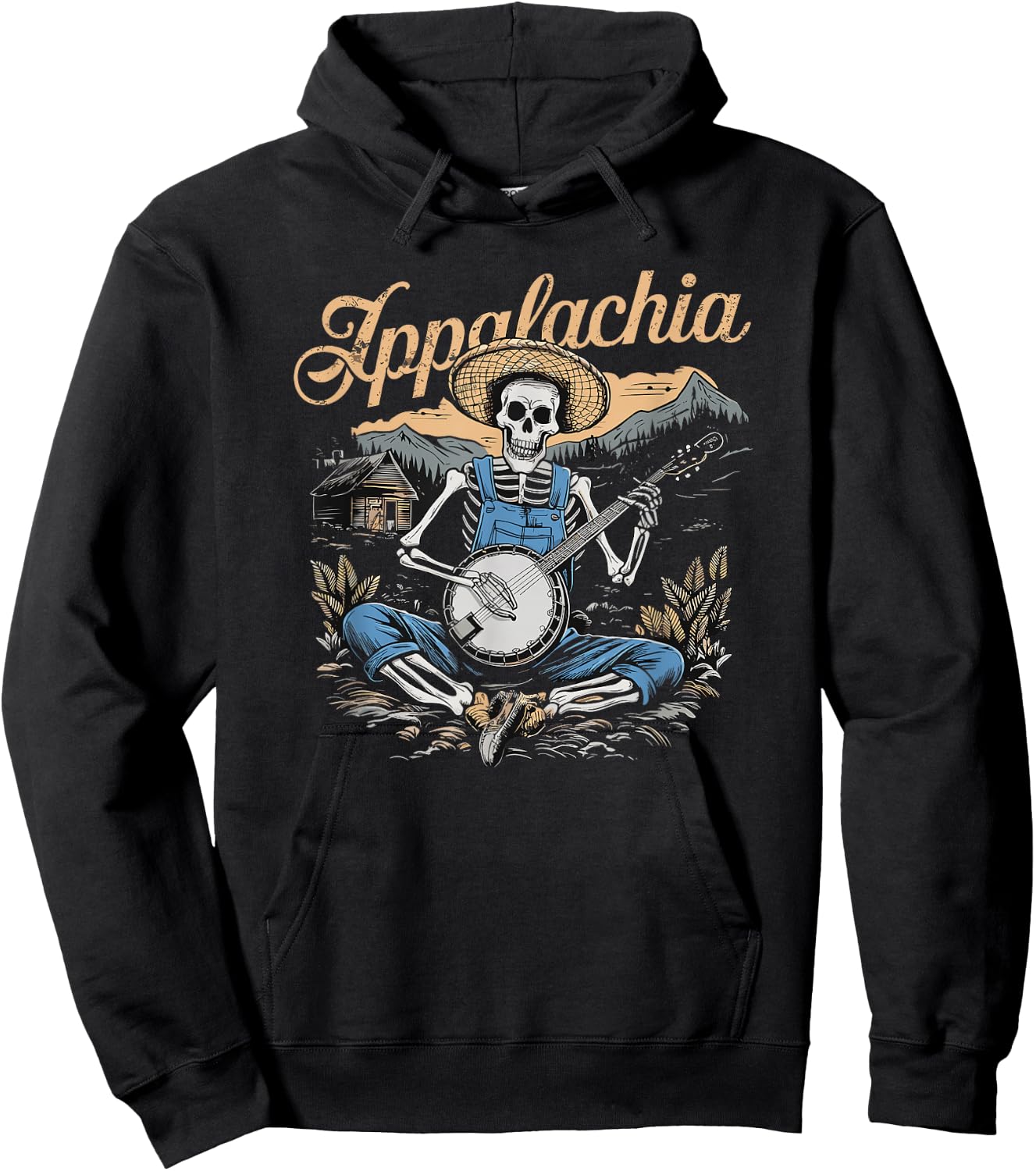 Bluegrass Banjo Skeleton, Appalachia, Bluegrass Music Hoodie - Hoodie | Black