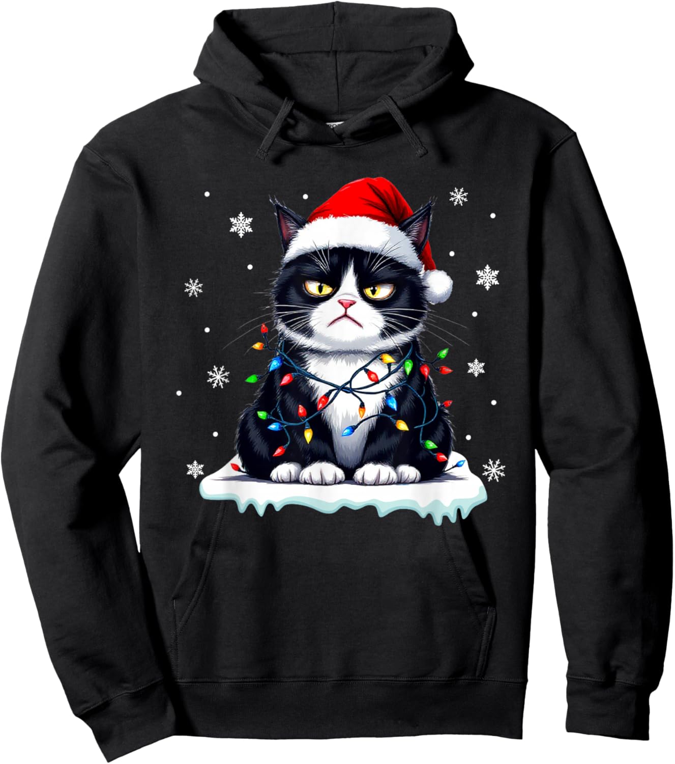 Christmas Pajamas Men Women Boys Girls Funny Cat Hoodie - Hoodie | Black