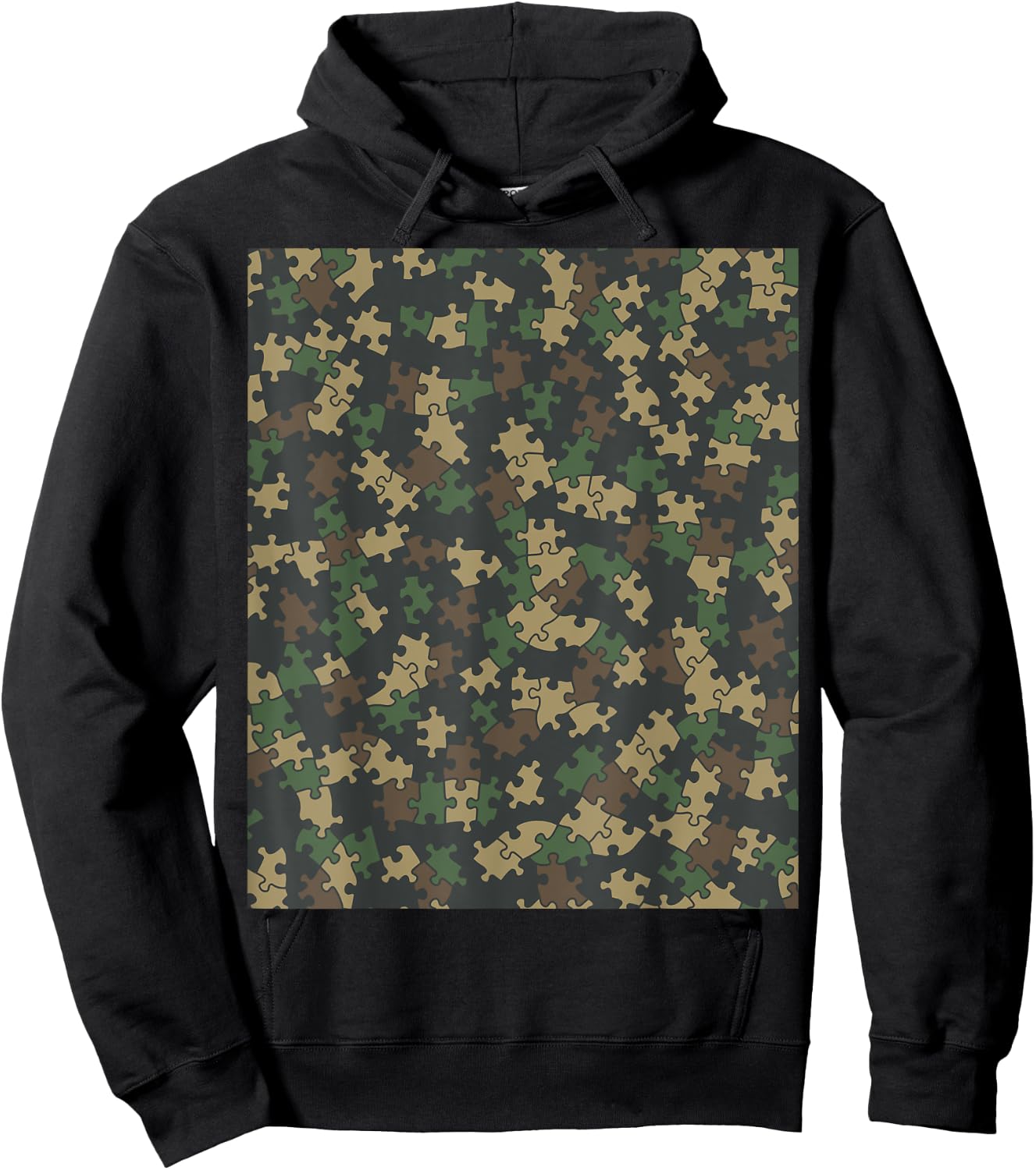 Jigsaw Puzzle Lover Pieces Camo Pattern Puzzler WOODLAND Hoodie - Hoodie | Black