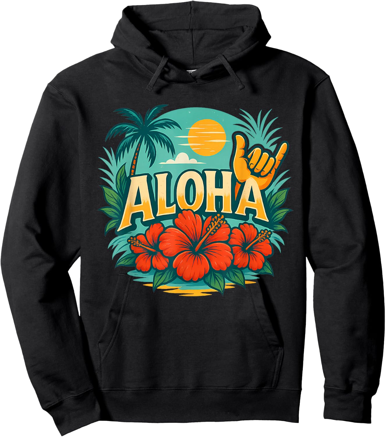 Cute Aloha Hawaiian Summer Vacation Hibiscus Shaka Girl Kids Hoodie - Hoodie | Black