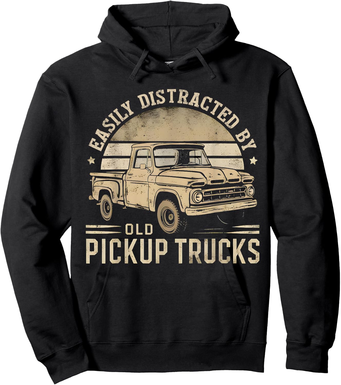 Easily Distracted By Old Pickup Trucks Funny Trucker Hoodie - Hoodie | Black