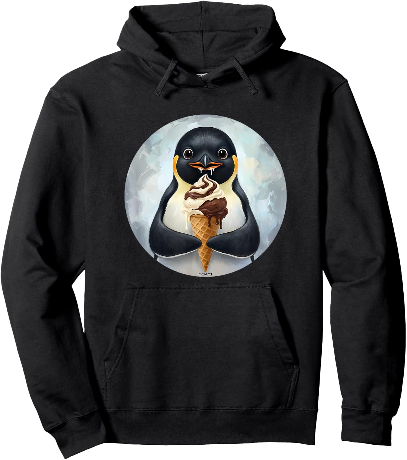 Cute and Sweet Penguin EATS ICE Cream Hoodie - Hoodie | Black