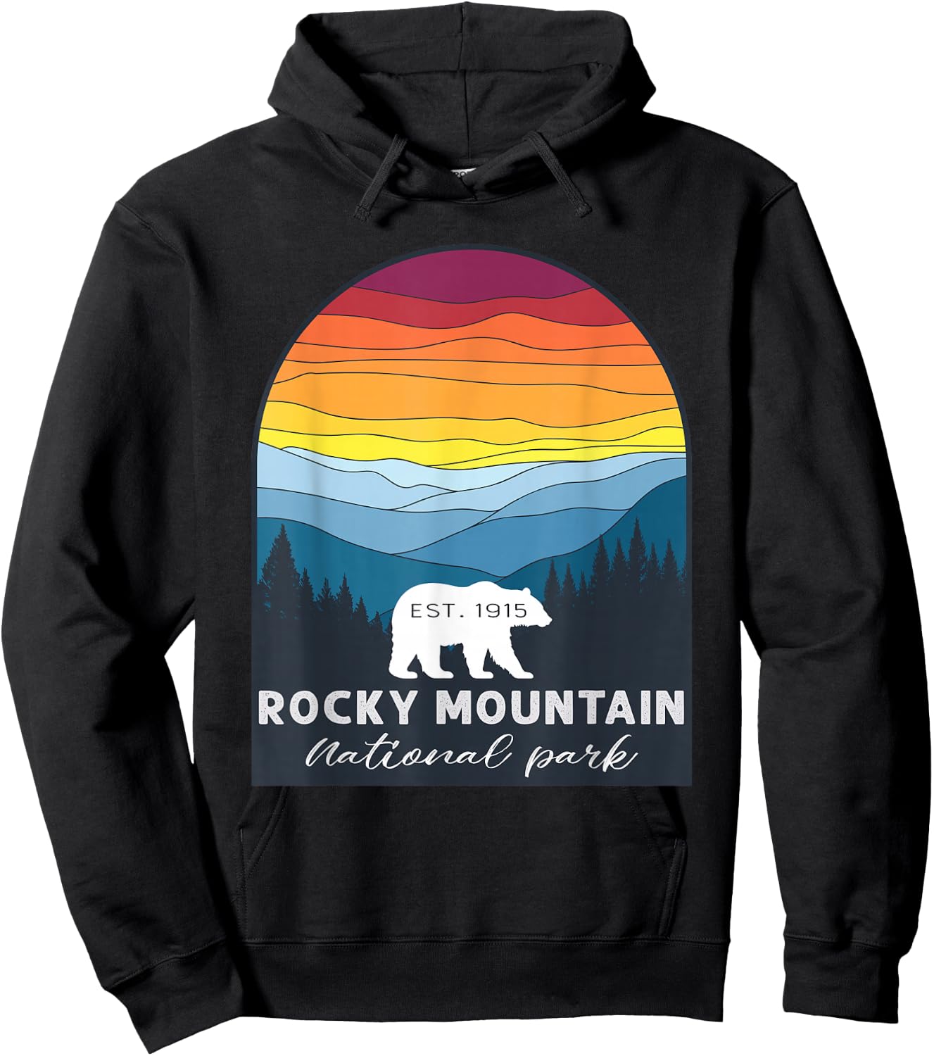 Retro Vintage Rocky Mountain National Park kids Bear Hiking Hoodie - Hoodie | Black
