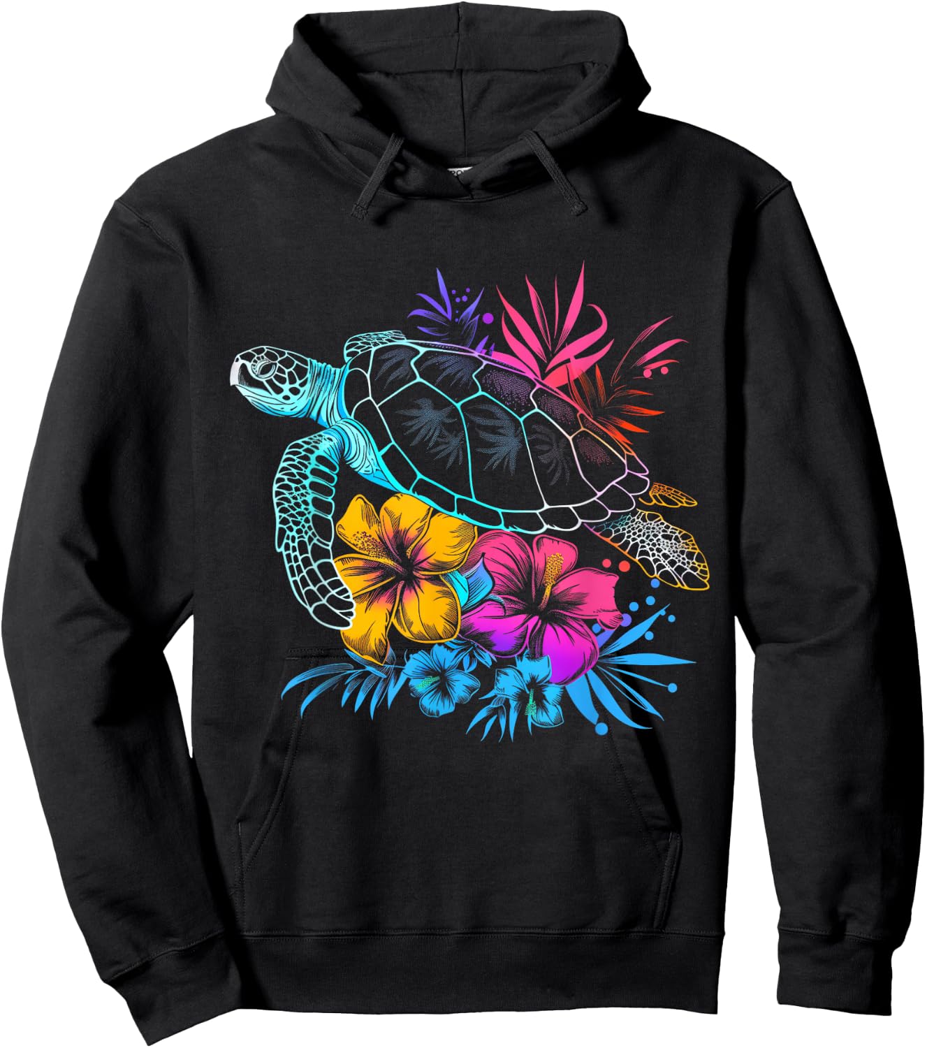 Sea Turtle Hawaiian Flowers Hawaii Diver Hoodie - Hoodie | Black
