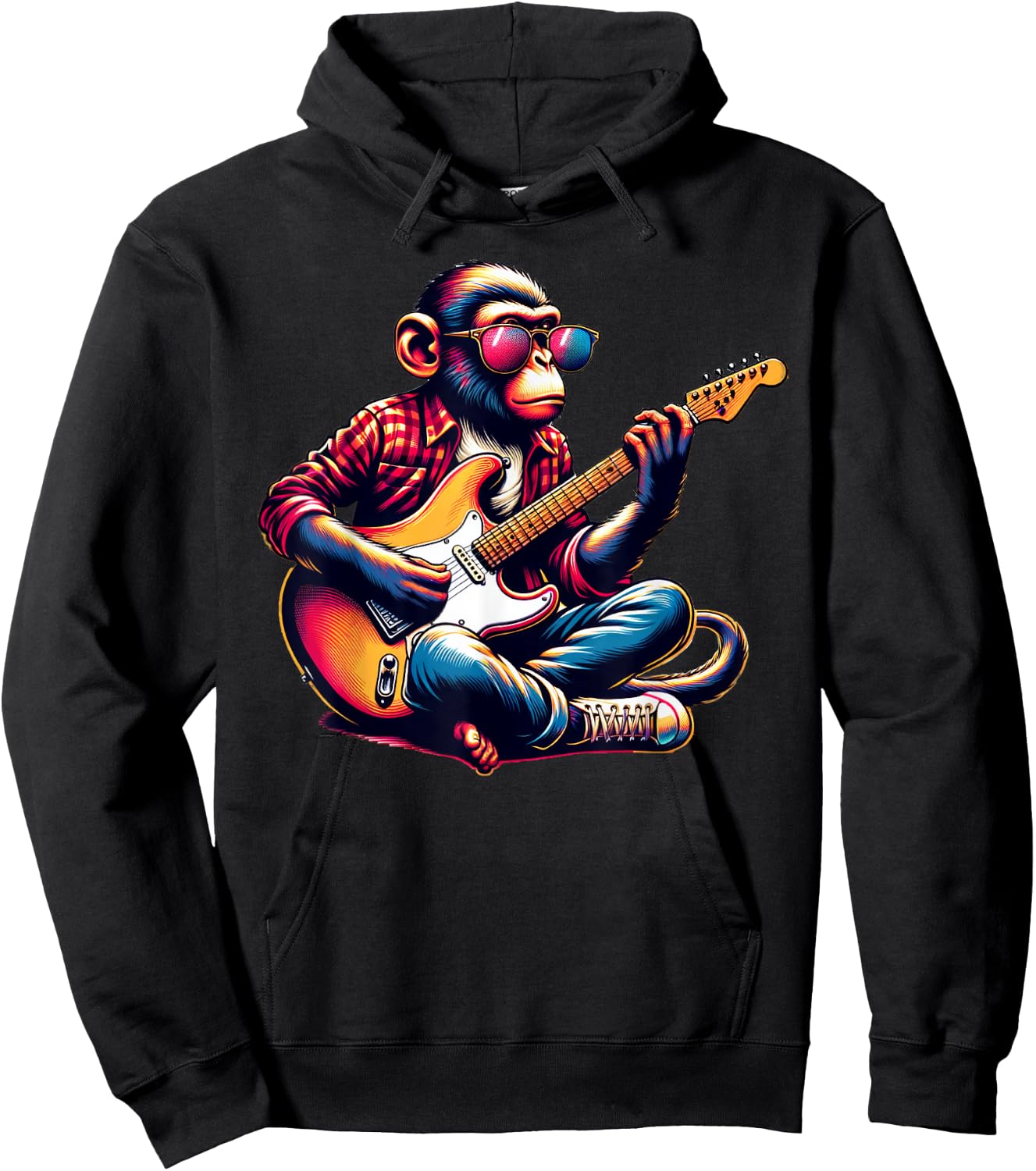 Monkey Wearing Sunglasses Playing Guitar Musician Music Hoodie - Hoodie | Black