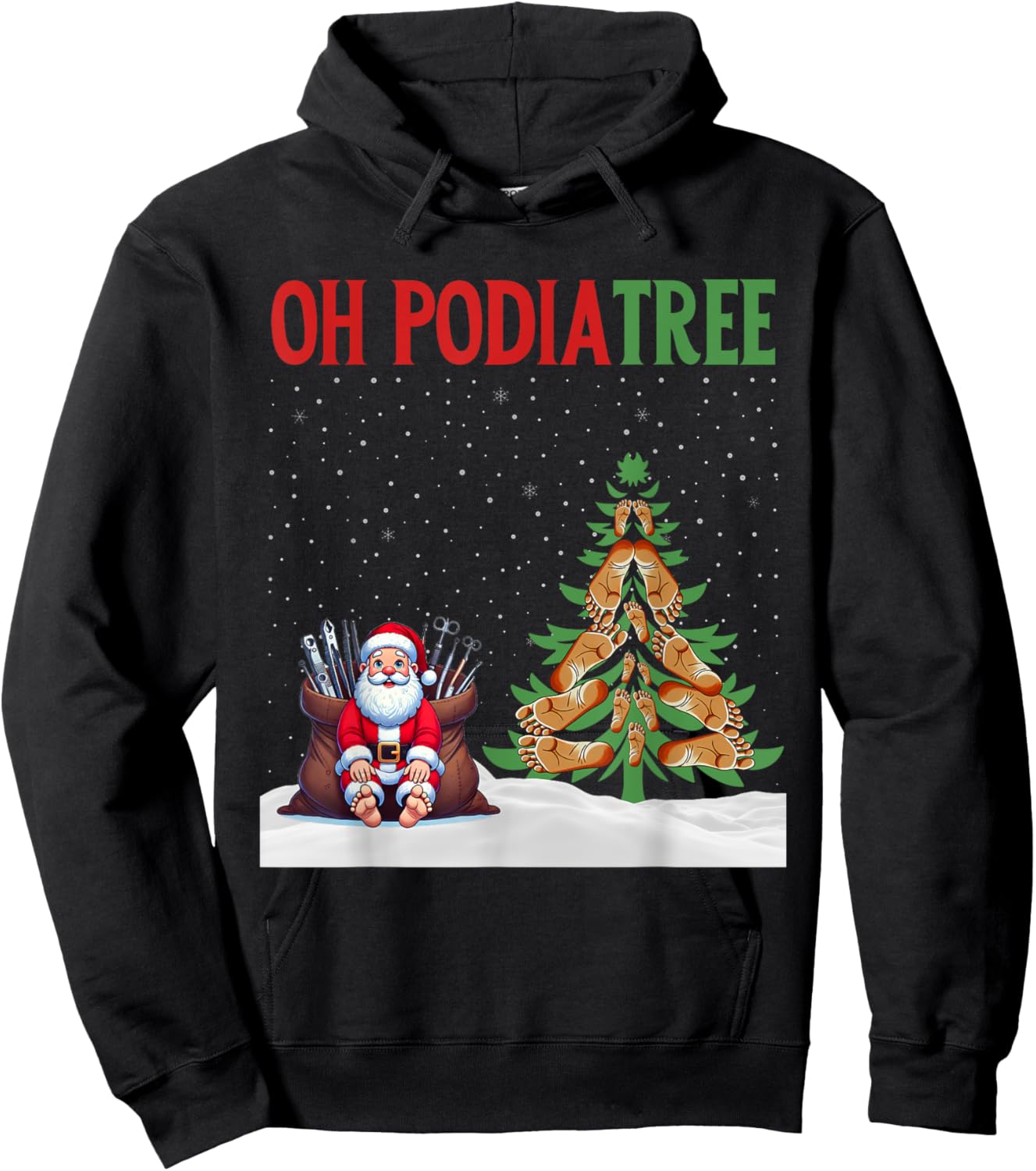 Oh Podiatree Funny Podiatry Christmas Shirt Staff Squad Hoodie - Hoodie | Black