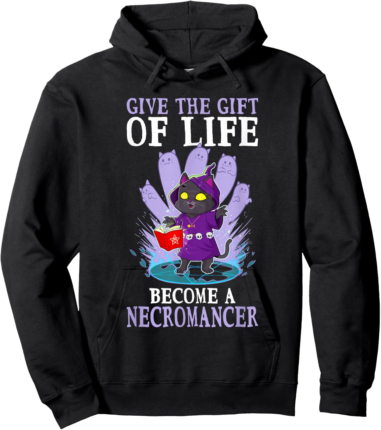 Funny D20 Cat Give The Gift Of Life Necromancer Nerdy Gamer Hoodie - Hoodie | Black