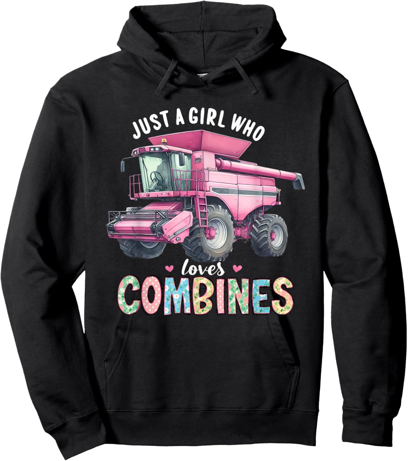 Farm Combine Just a Girl Who Loves Combines Pink Combine Hoodie - Hoodie | Black
